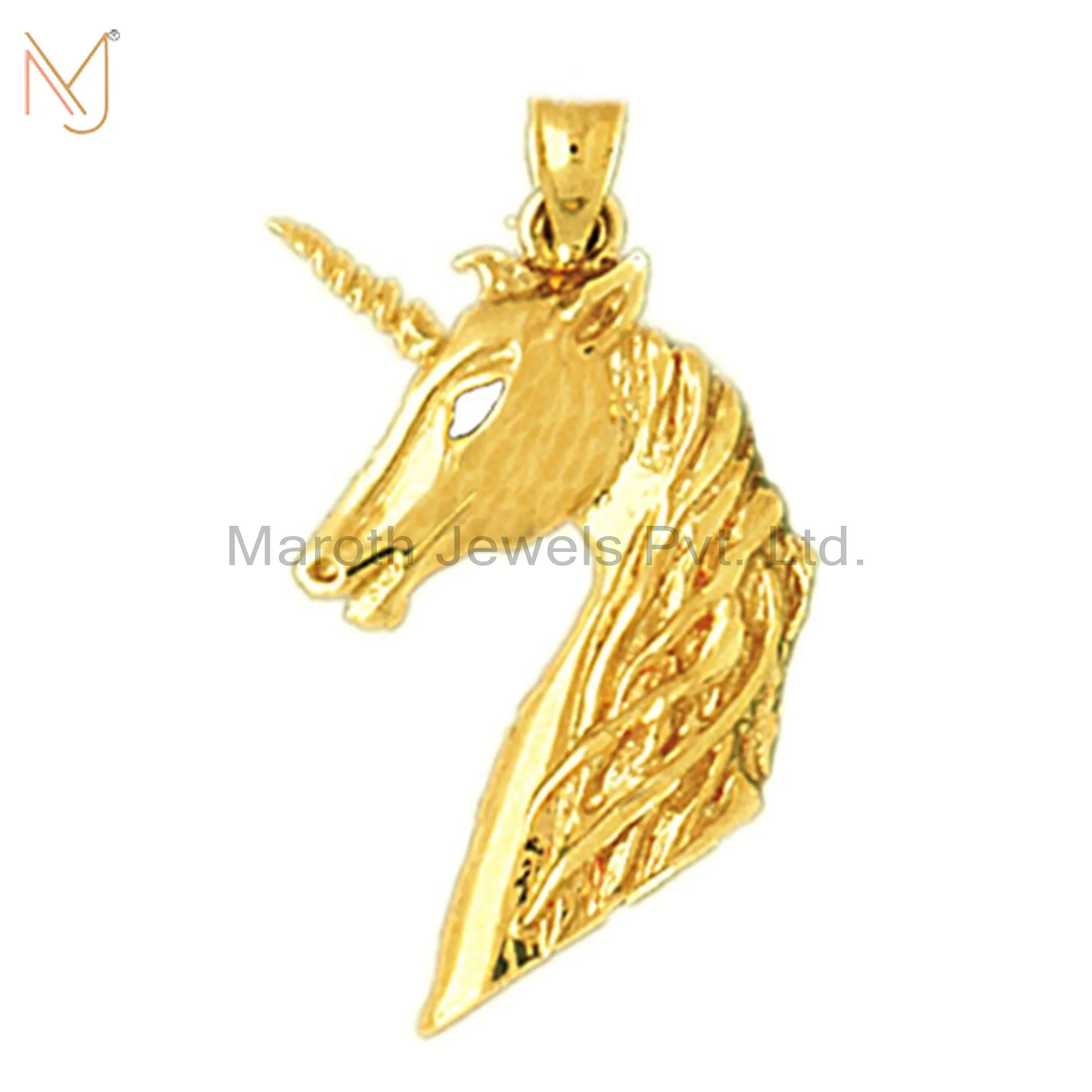 925 Sterling Silver Yellow Gold Plated Unicorn Head Charm Pendant Jewelry Manufacturer
