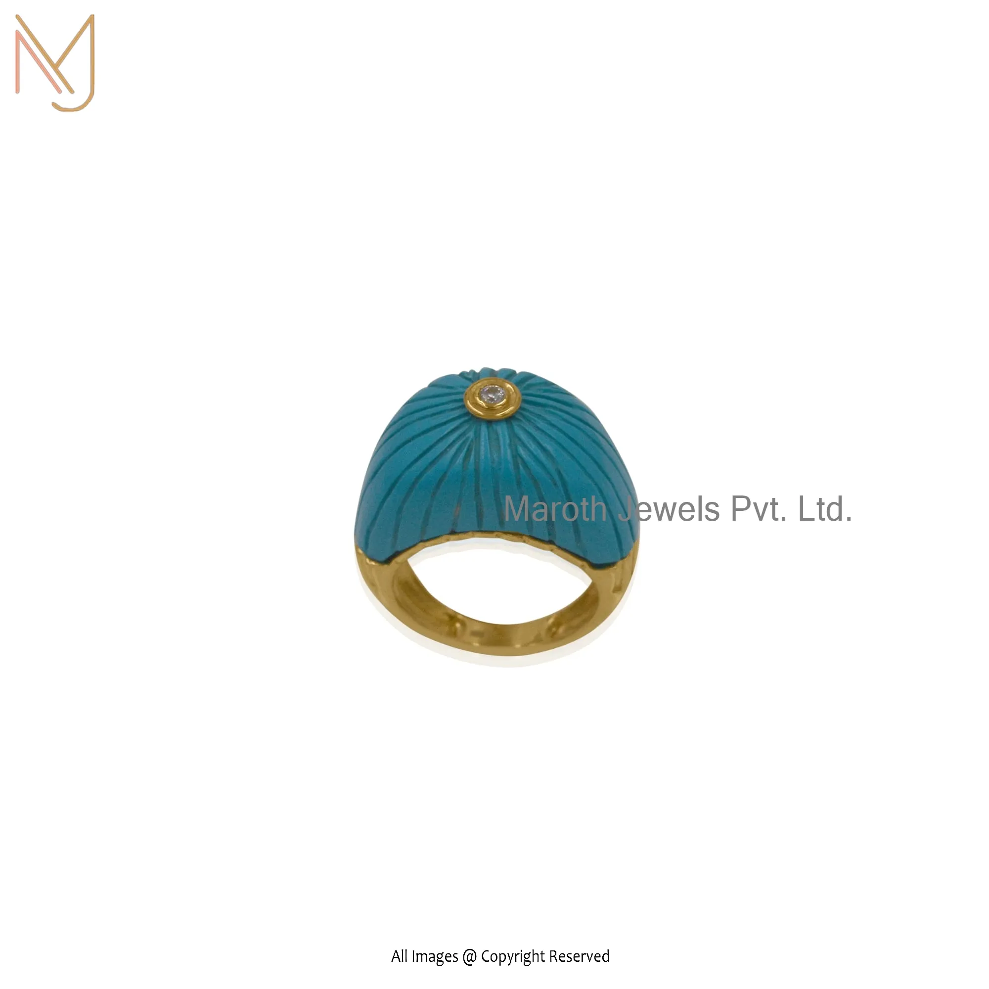 925 Silver Yellow Gold Turquoise Cubic Zircon Flower Motif Ring Custom Jeweliry