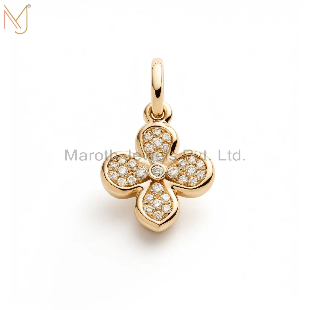 925 Sterling Silver Yellow Gold Plated Moissanite Clover Design Pendant Jewelry Supplier