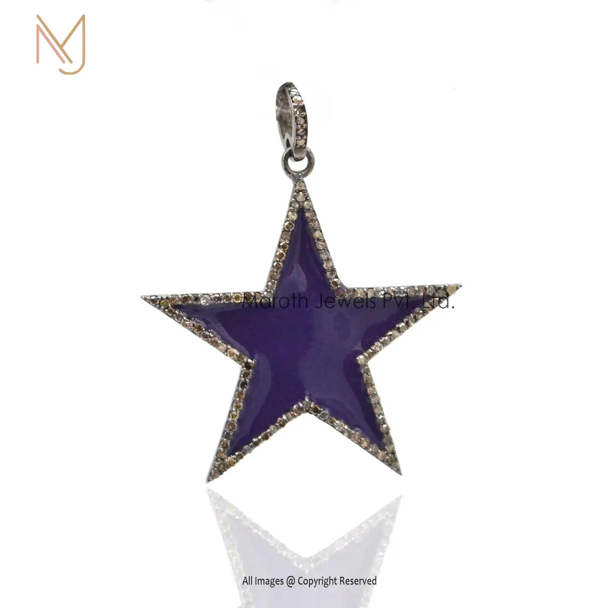 Wholesale 925 Silver Black Rhodium Plated Blue Enamel Pave Diamond Star Pendant