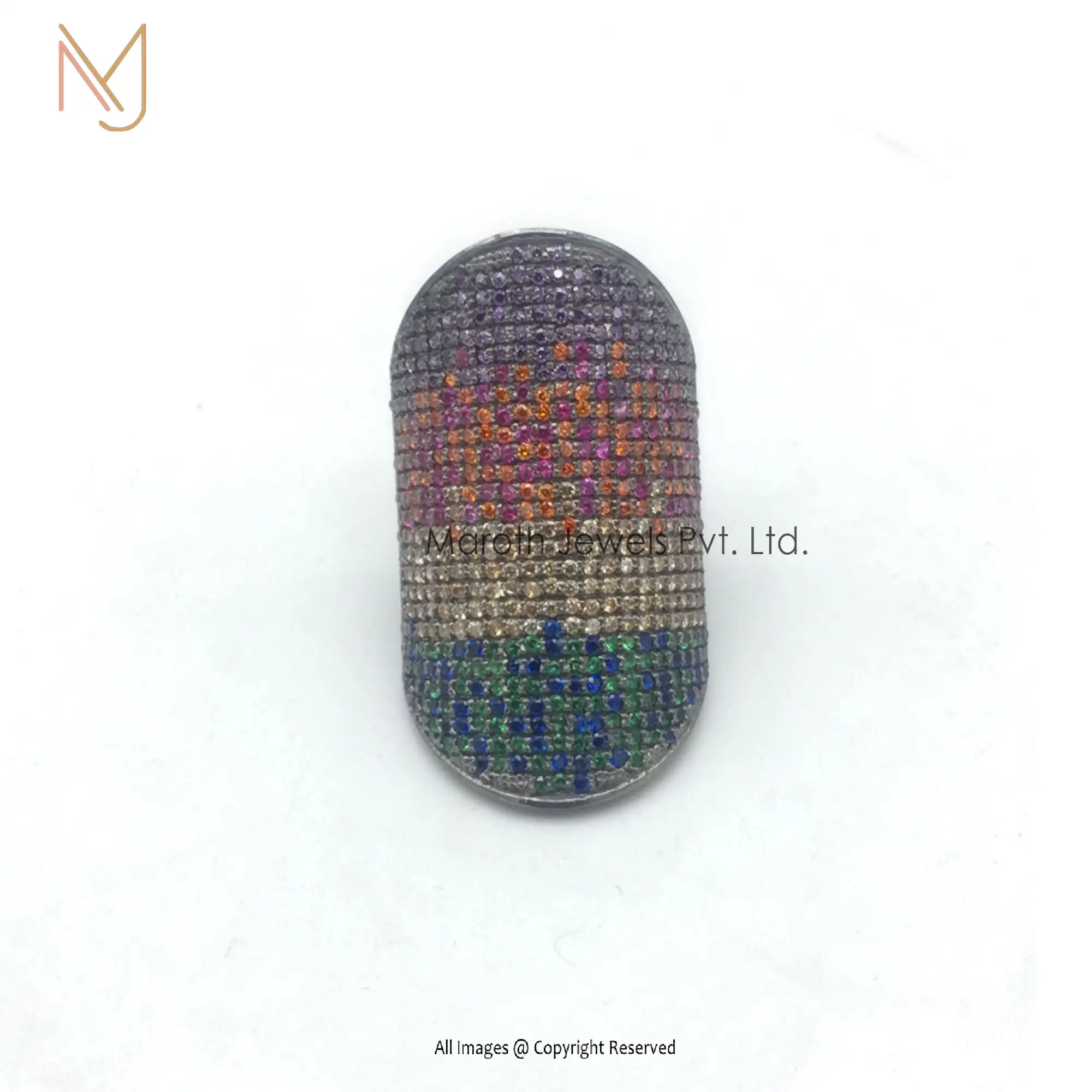 925 Silver Rhodium Multi Color Gemstone Ring Jewelry Manufacturer