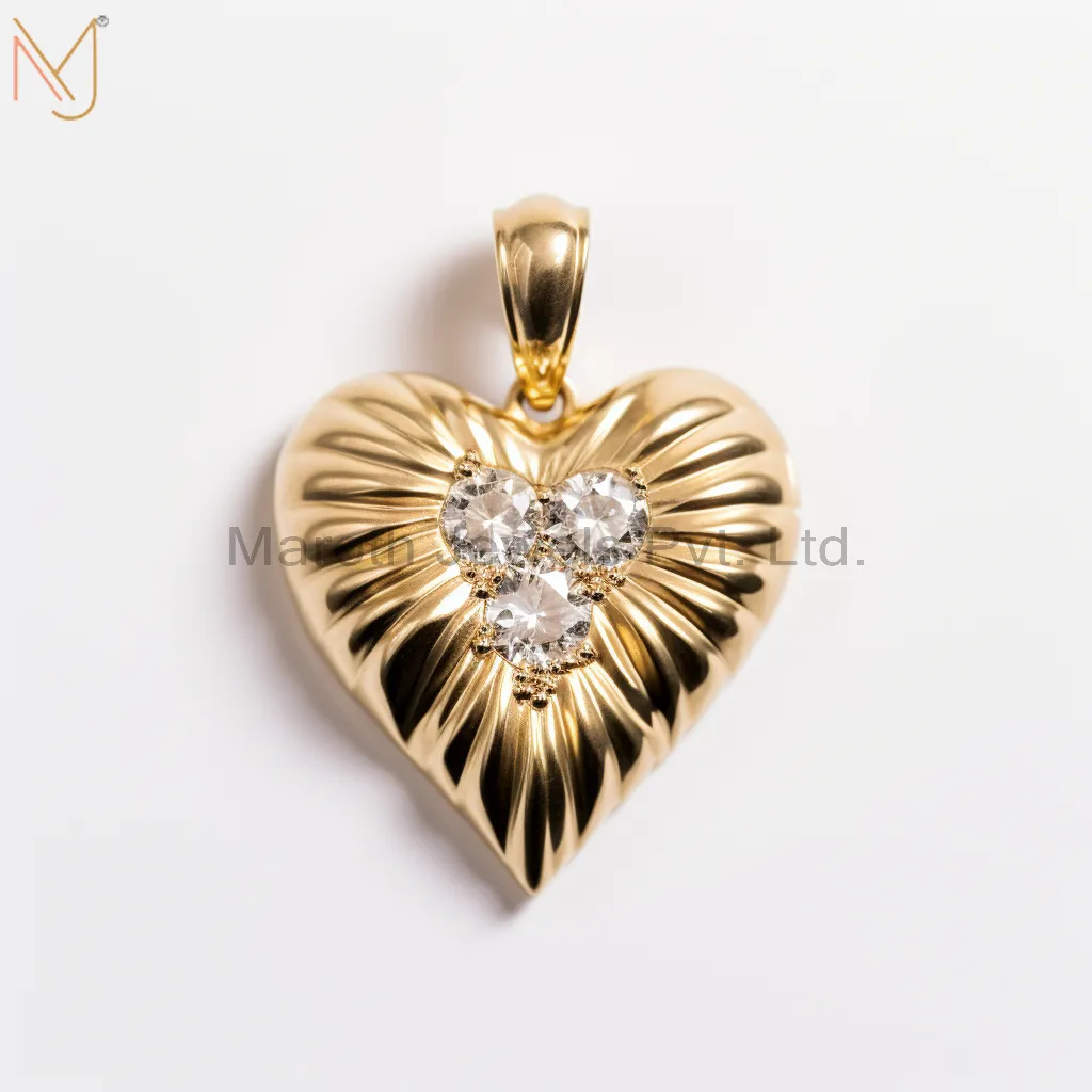 Private Lable 925 Sterling Silver Yellow Gold Moissanite Diamond Heart Pendant Jewelry