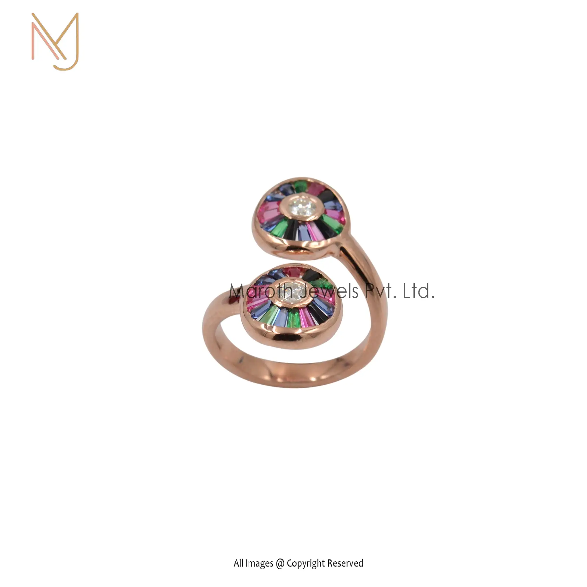 925 Silver Rose Gold Moissanite Multi Baguette Rainbow Rings Manufacturer