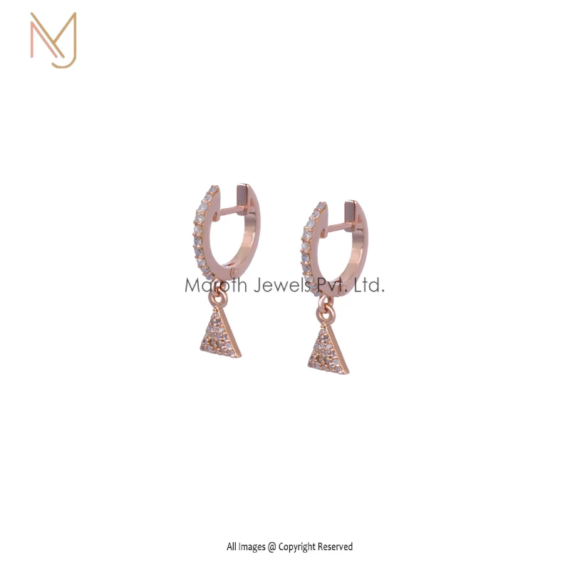 925 Sterling Silver Gold Plated Pave Diamond Huggies Earrings Manufacturer