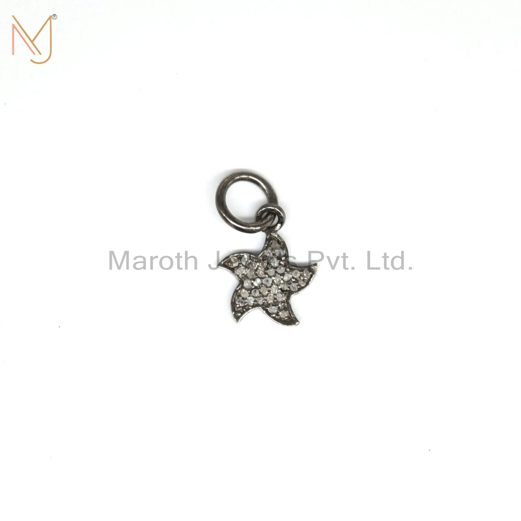 925 Silver Black Rhodium Plated Pave Diamond Charms Pendant Jewelry Supplier