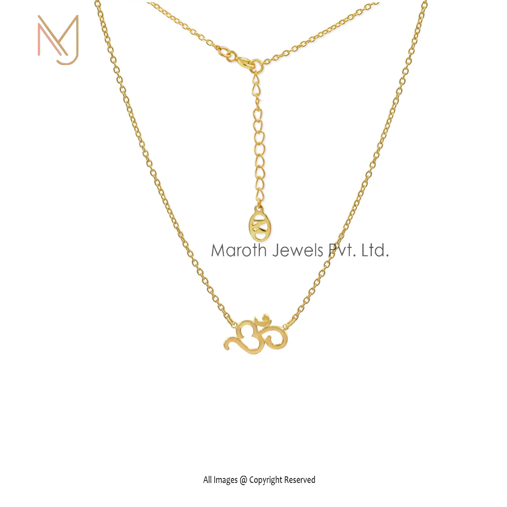 925 Silver Yellow Gold Plated Om Charm With Cable Chain & Extender Manufacturer