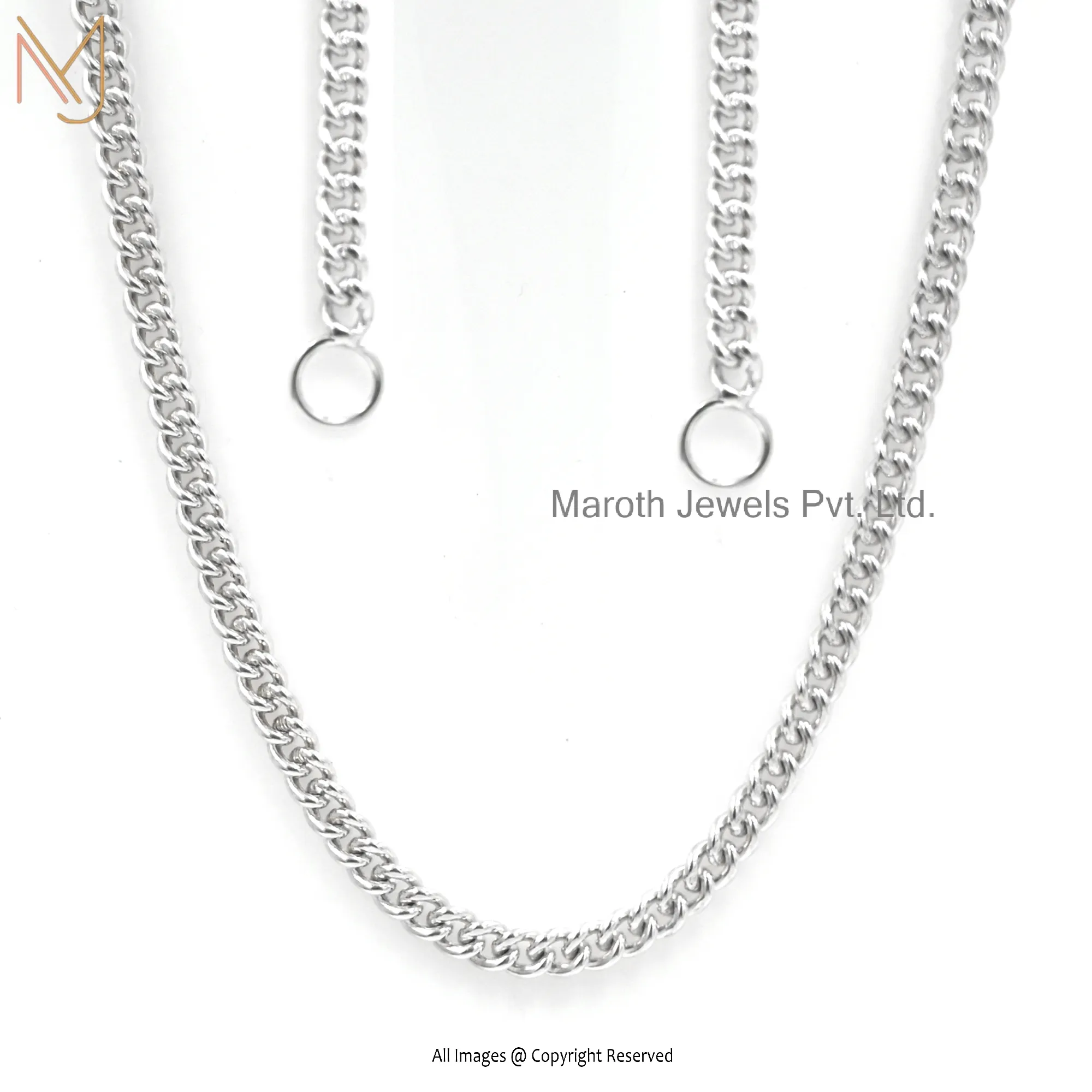 Private Label 925 Sterling Silver Natural Silver Curb Chain Necklace Jewelry