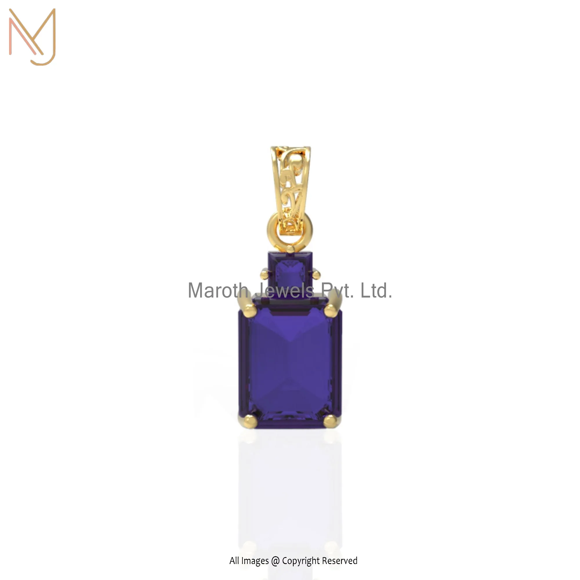 925 Silver Yellow Gold Plated Blue Sapphire Pendant Jewelry Manufacturer