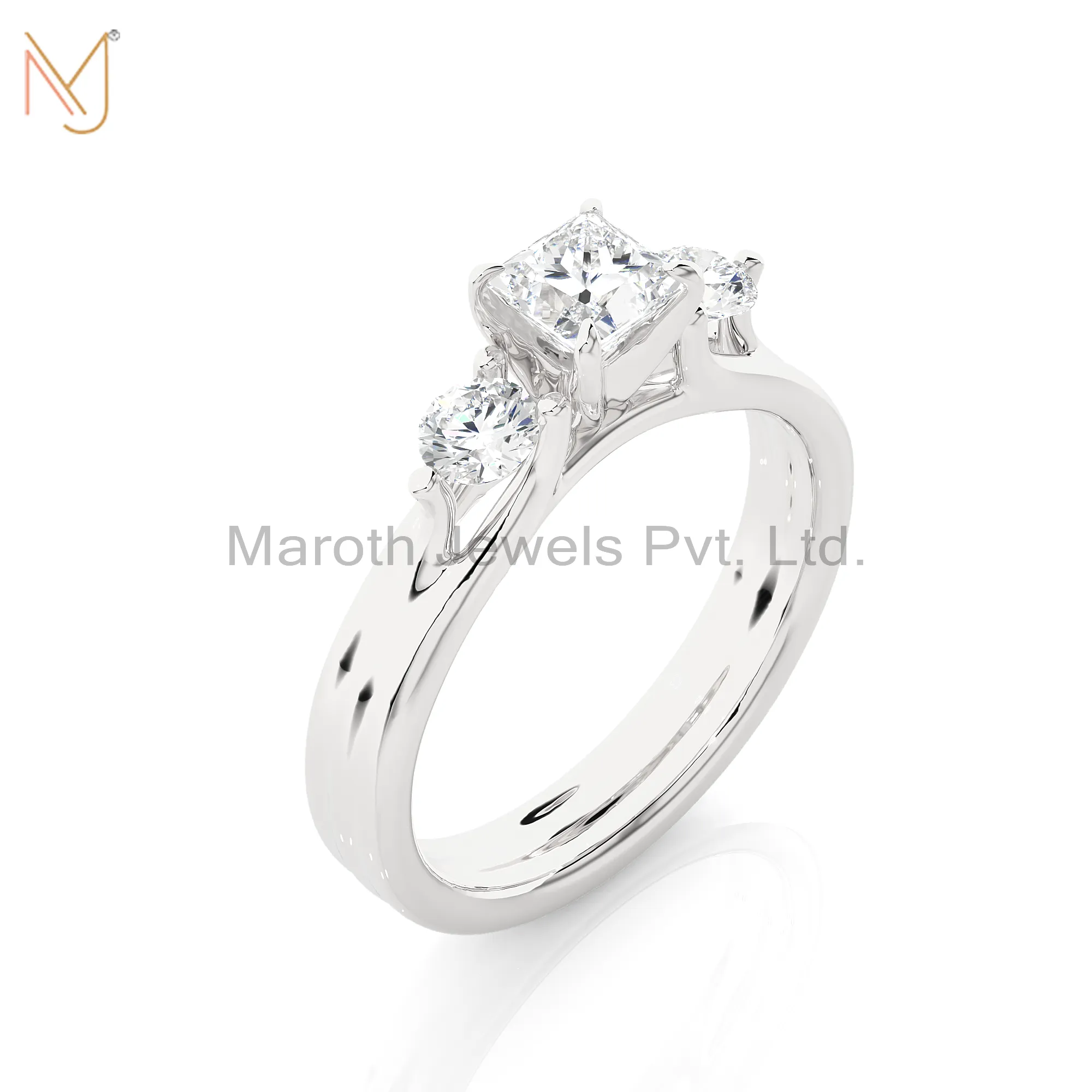 925 Silver Yellow Gold Moissanite Diamond Round Ring Manufacturer