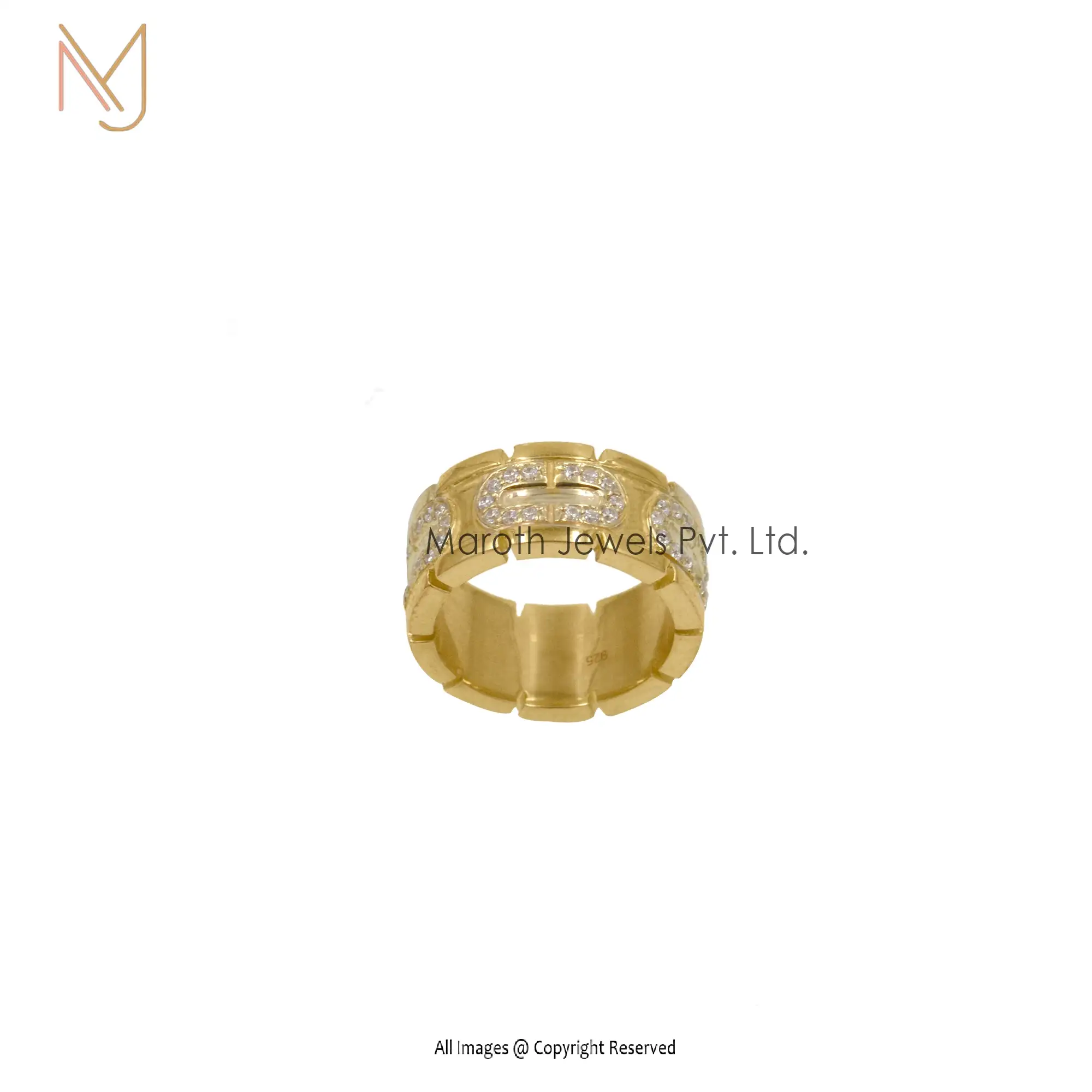 925 Silver Yellow Gold White CZ Stone Band Ring Manufacturer