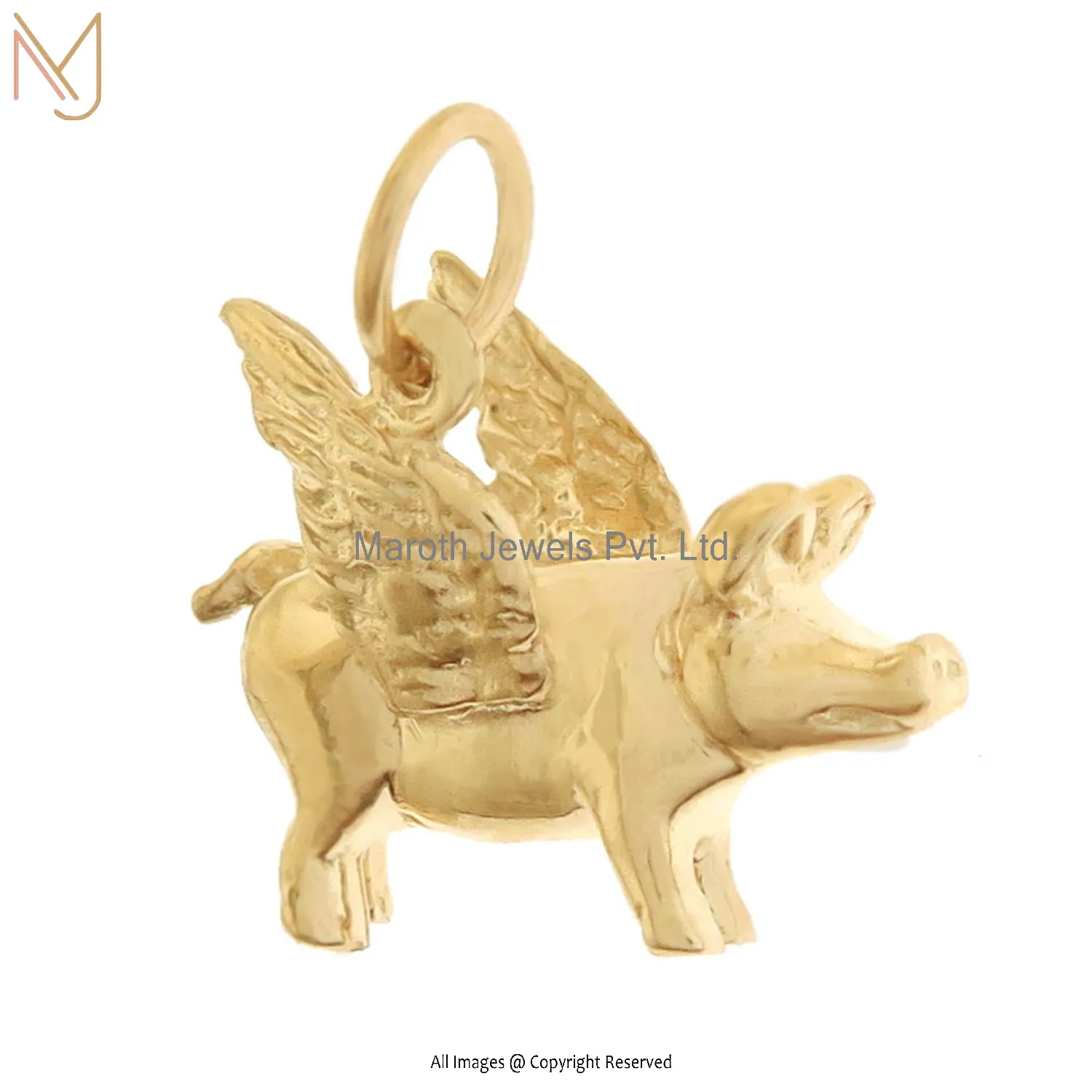 925 Silver Yellow Gold Plated Flying Pig Charms Pendant Custom Jewelry