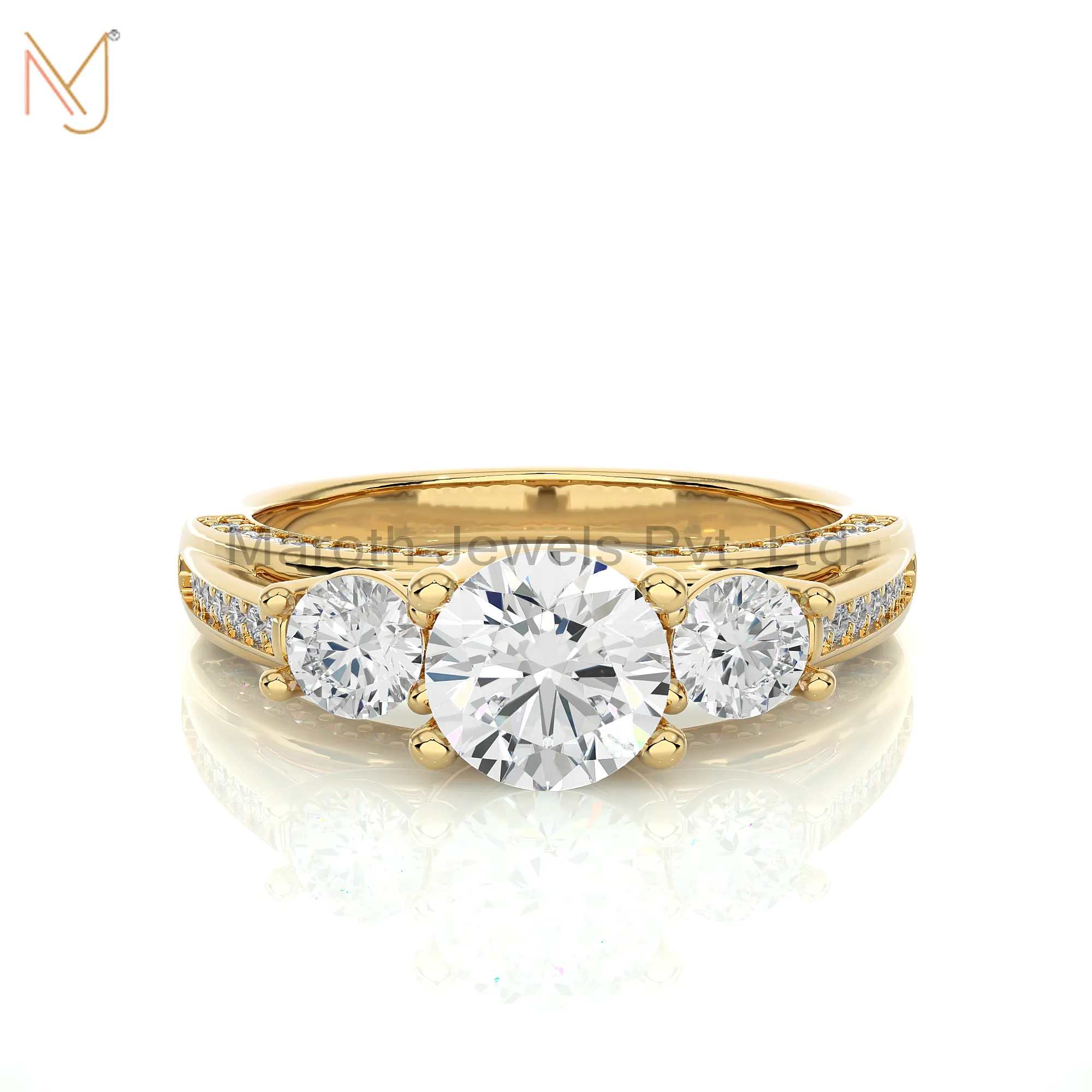 14K Yellow Gold Moissanite Diamond Round Engagement Ring Manufacturer