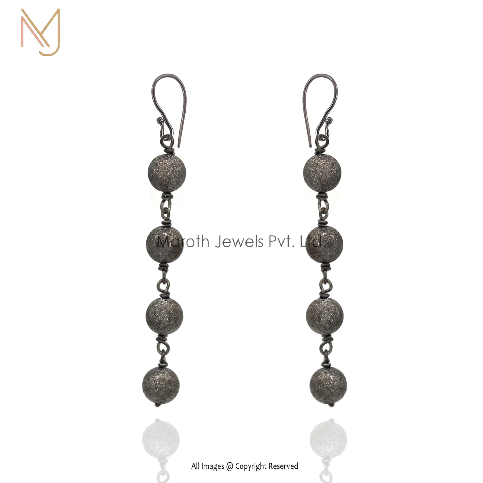 925 Sterling Silver Black Rhodium Handmade Beads Balls Dangle Earrings Custom Jewelry