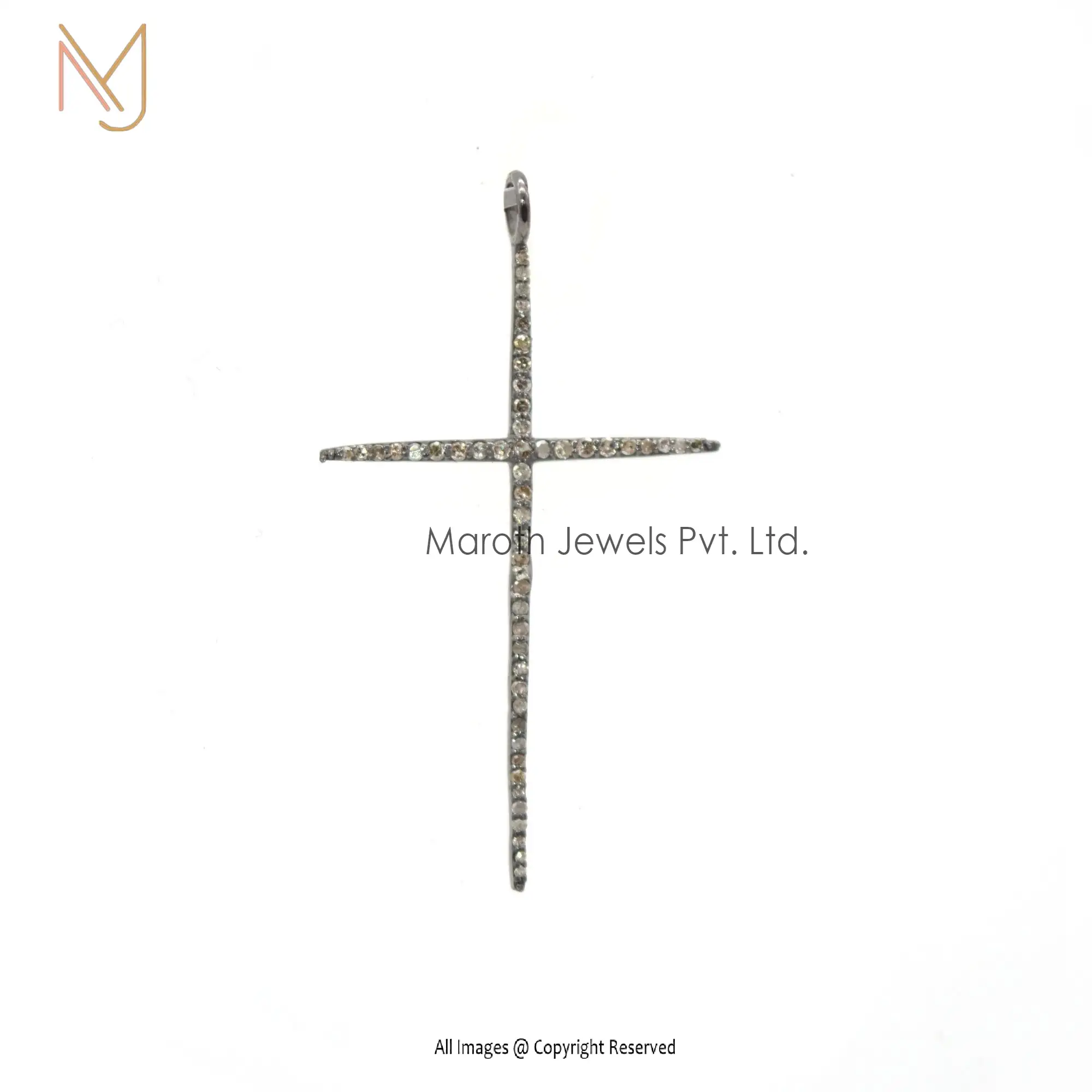 925 Silver Rhodium Pave Diamond Cross Charms Handmade Womans Pendant Jewelry Manufacturer