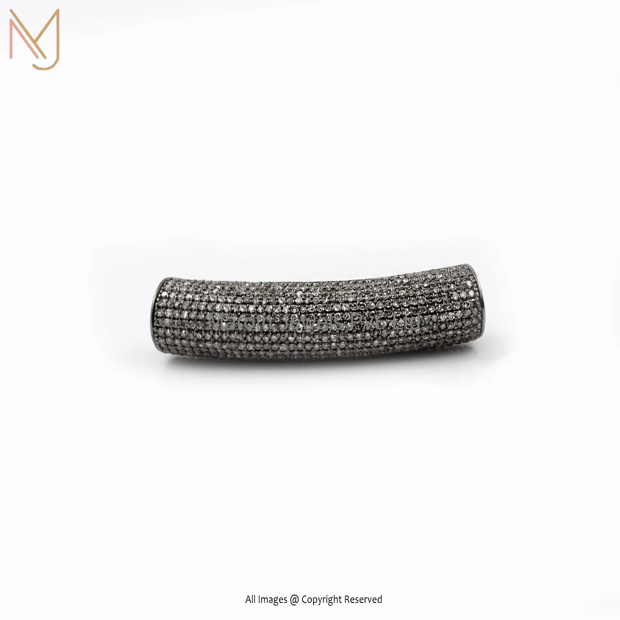 Wholesale 925 Silver Gray Rhodium Plated Pave Diamond Tube Spacer Beads Bar Charm Finding Jewelry