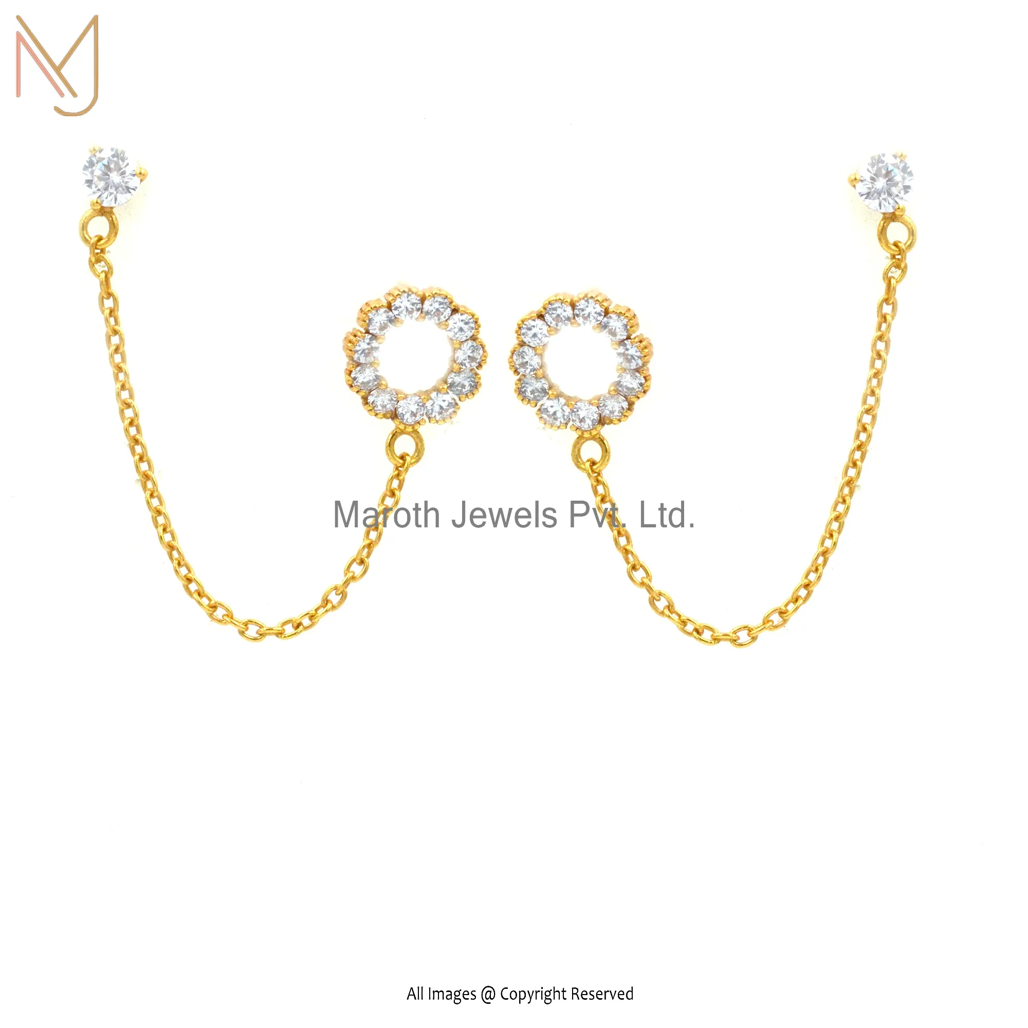 925 Sterling Silver Yellow Gold Plated Cubic Zircon Threader Earrings Manufacturer