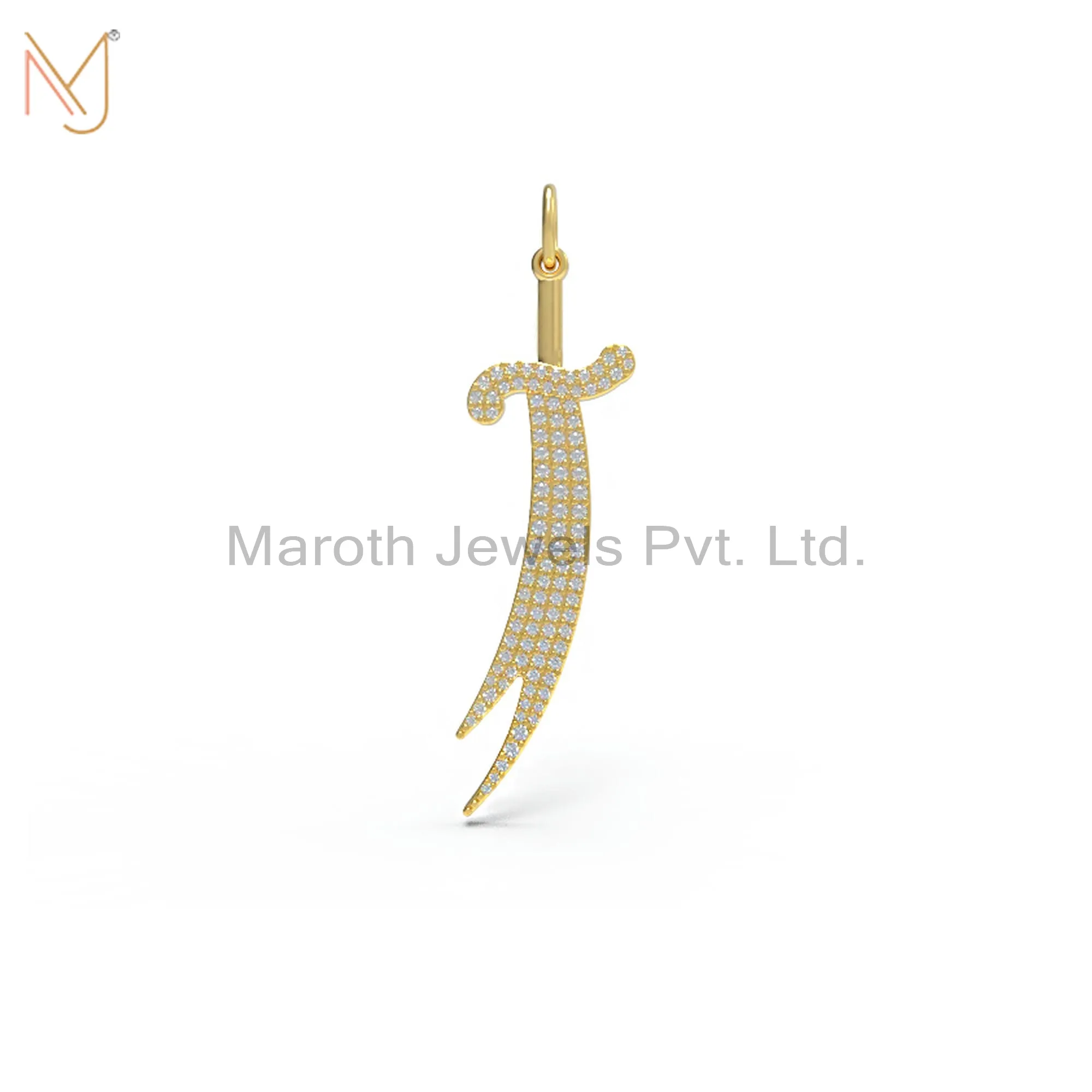 14K Yellow Gold Plated Diamond Sword Pendant Custom Jewelry