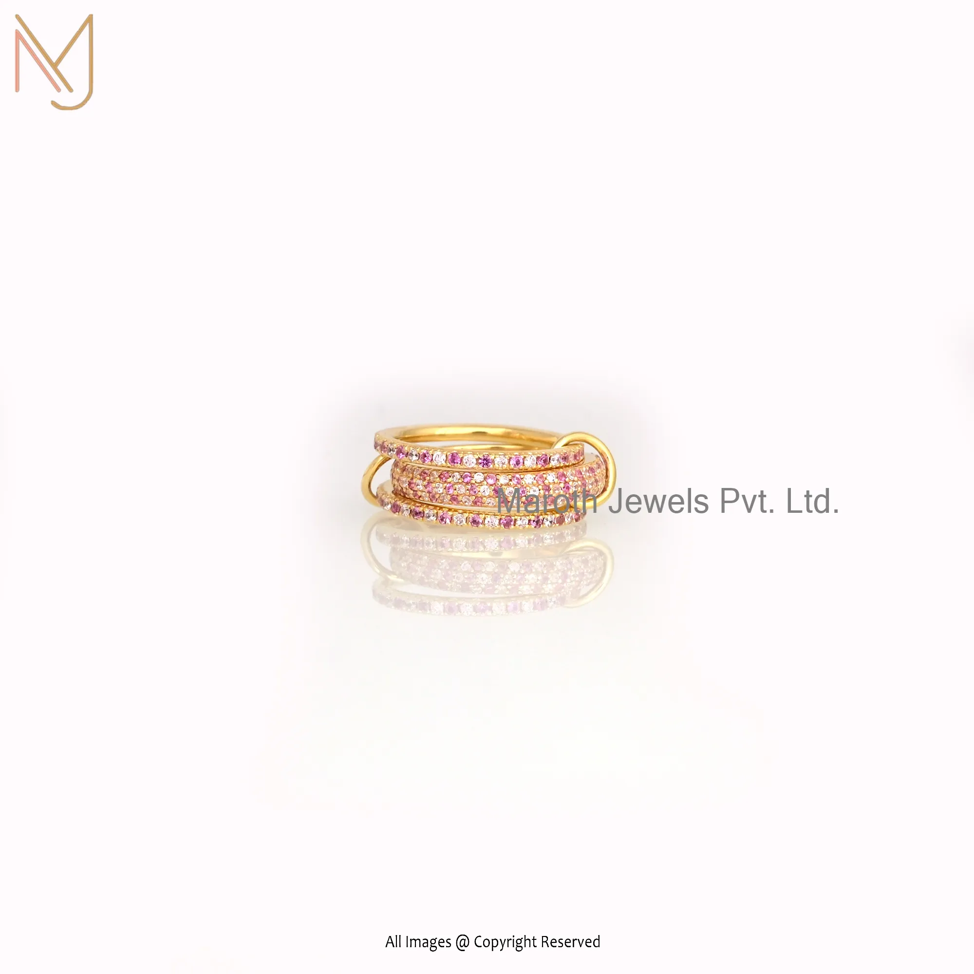 14K Yellow Gold Pink CZ And Connector Ring Manufacturer