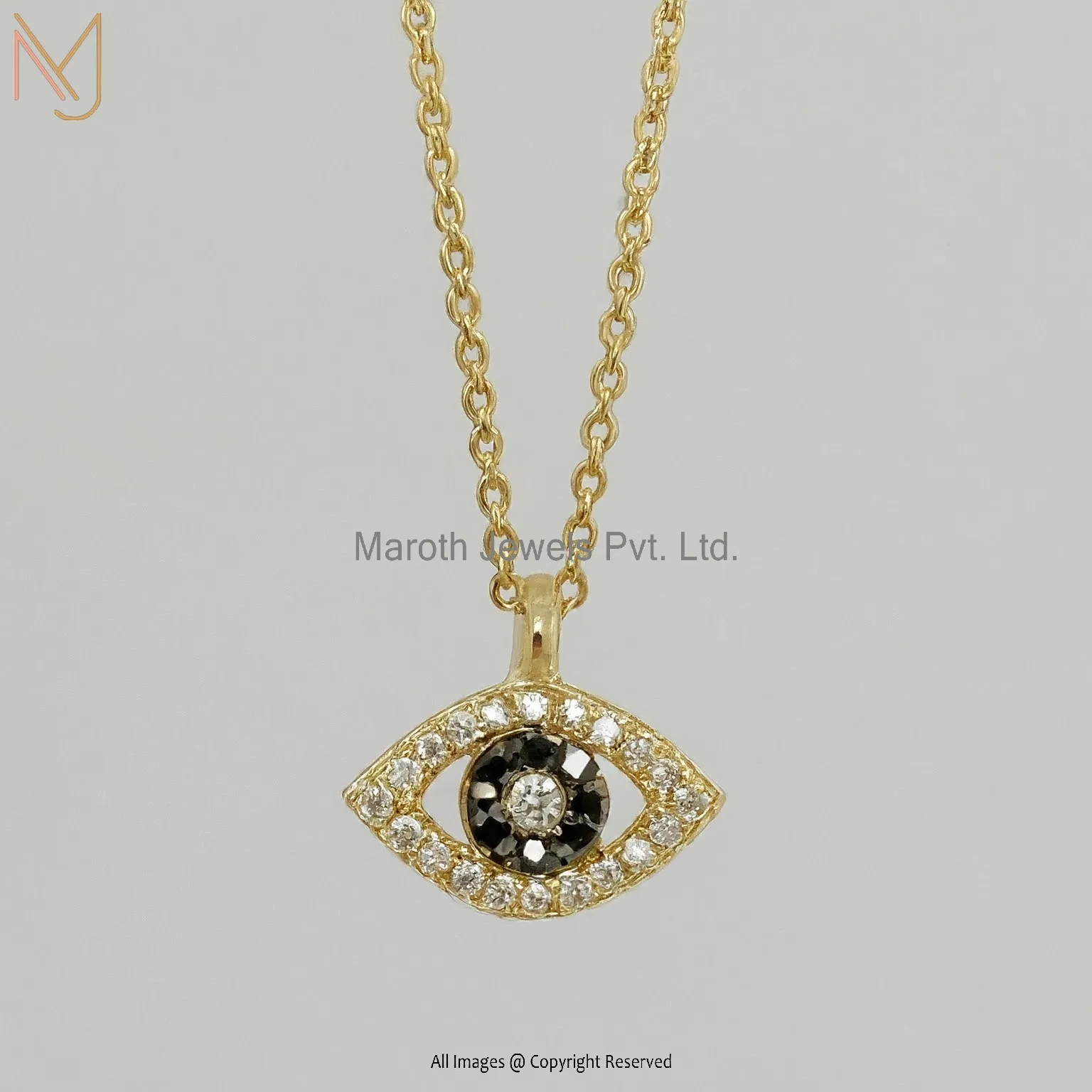 925 Sterling Silver Yellow Gold Plated Black CZ and White CZ Eye Charm Necklace Jewelry Supplier