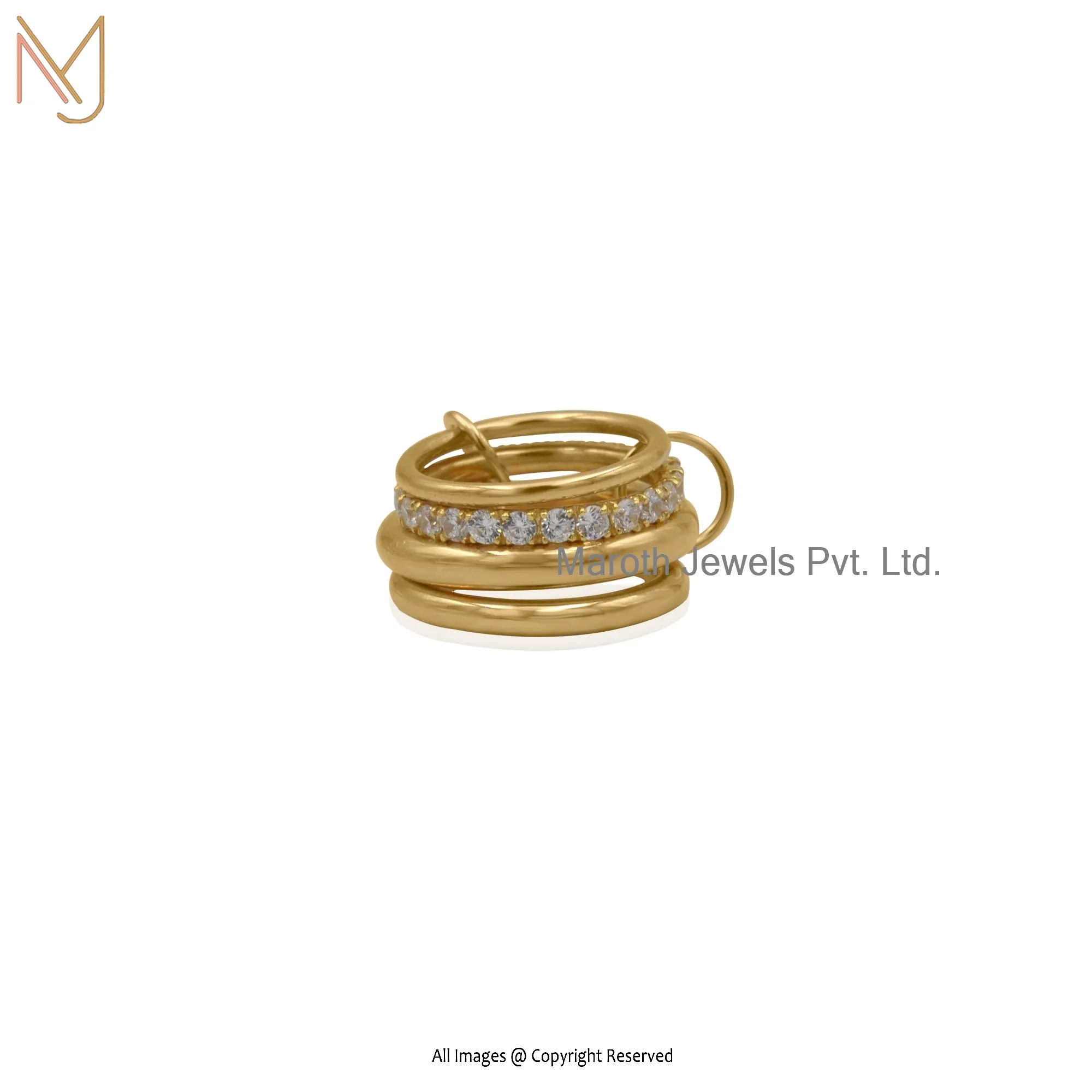 14K Yellow Gold Plated CZ Connector Band Ring Custom Jeweliry