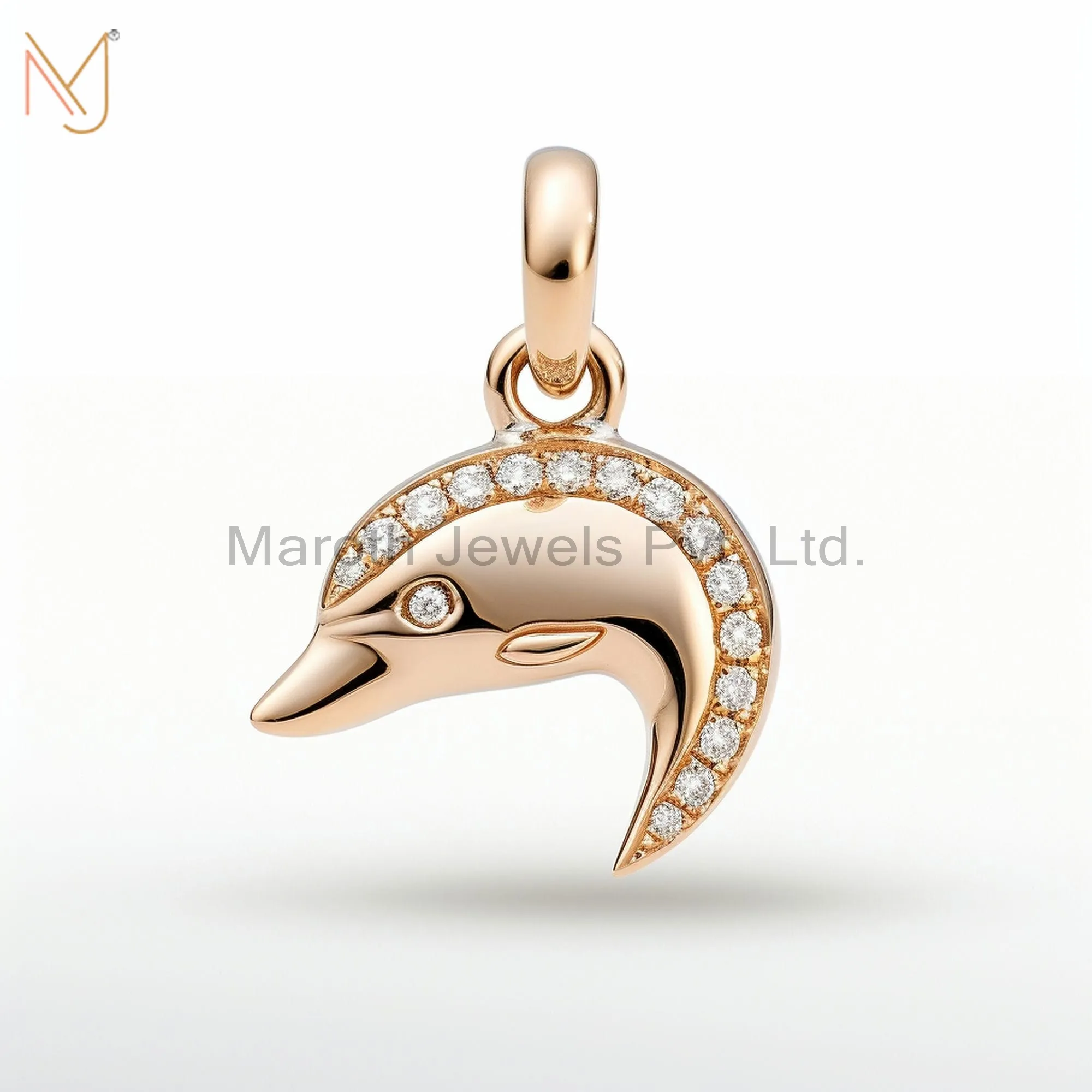 925 Sterling Silver Yellow Gold Plated Moissanite Dolphin Charm Pendant Jewelry USA