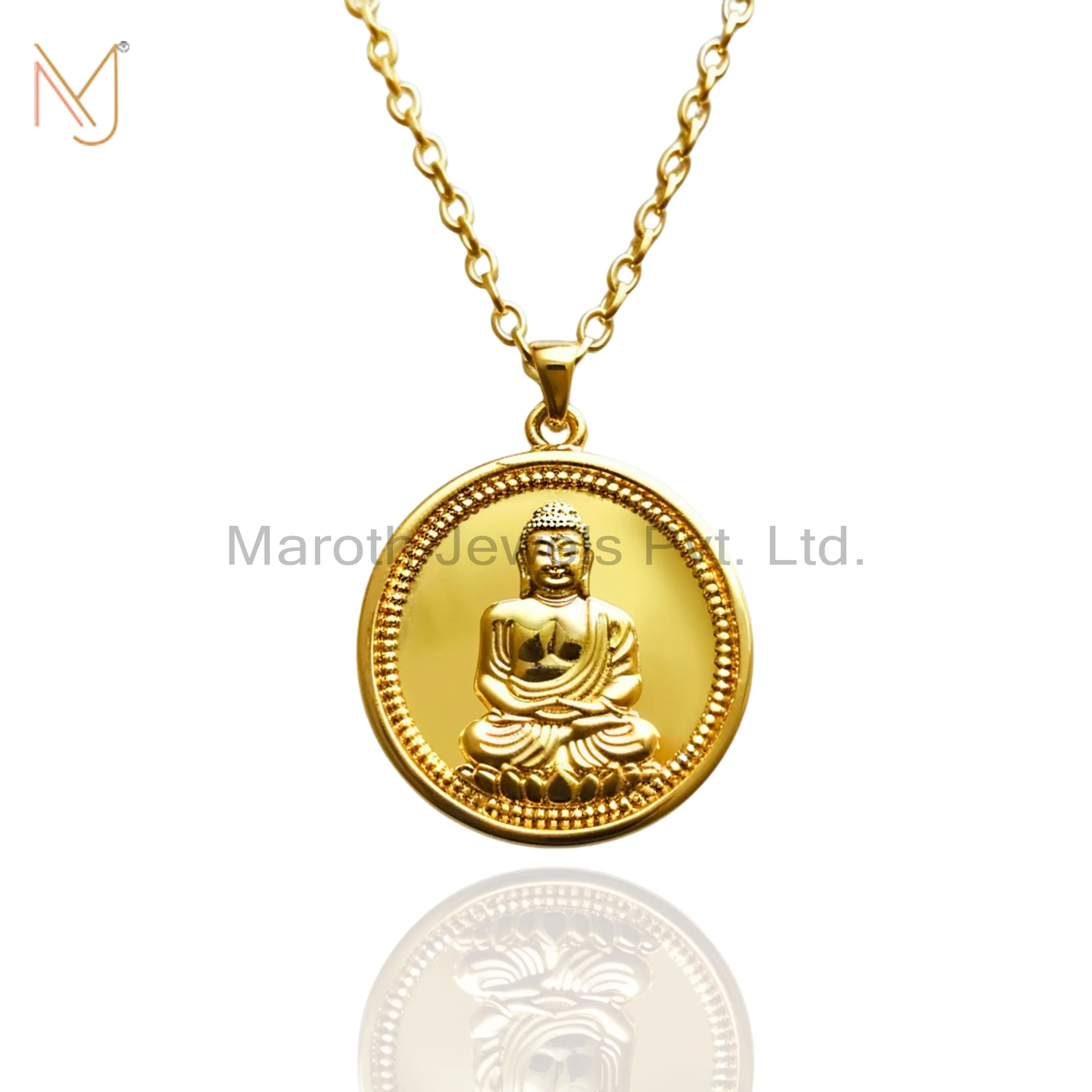 Private Label 925 Silver Yellow Gold Plated Buddha Necklace