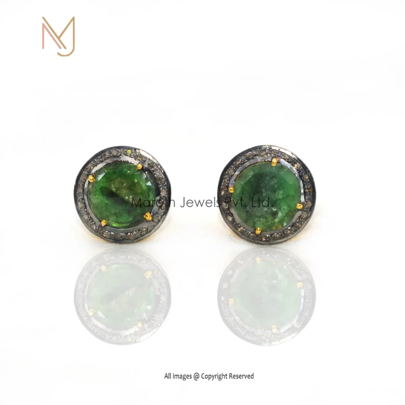 925 Silver Pave Diamond Emerald Gemstone Stud Earring For Women Manufacturers