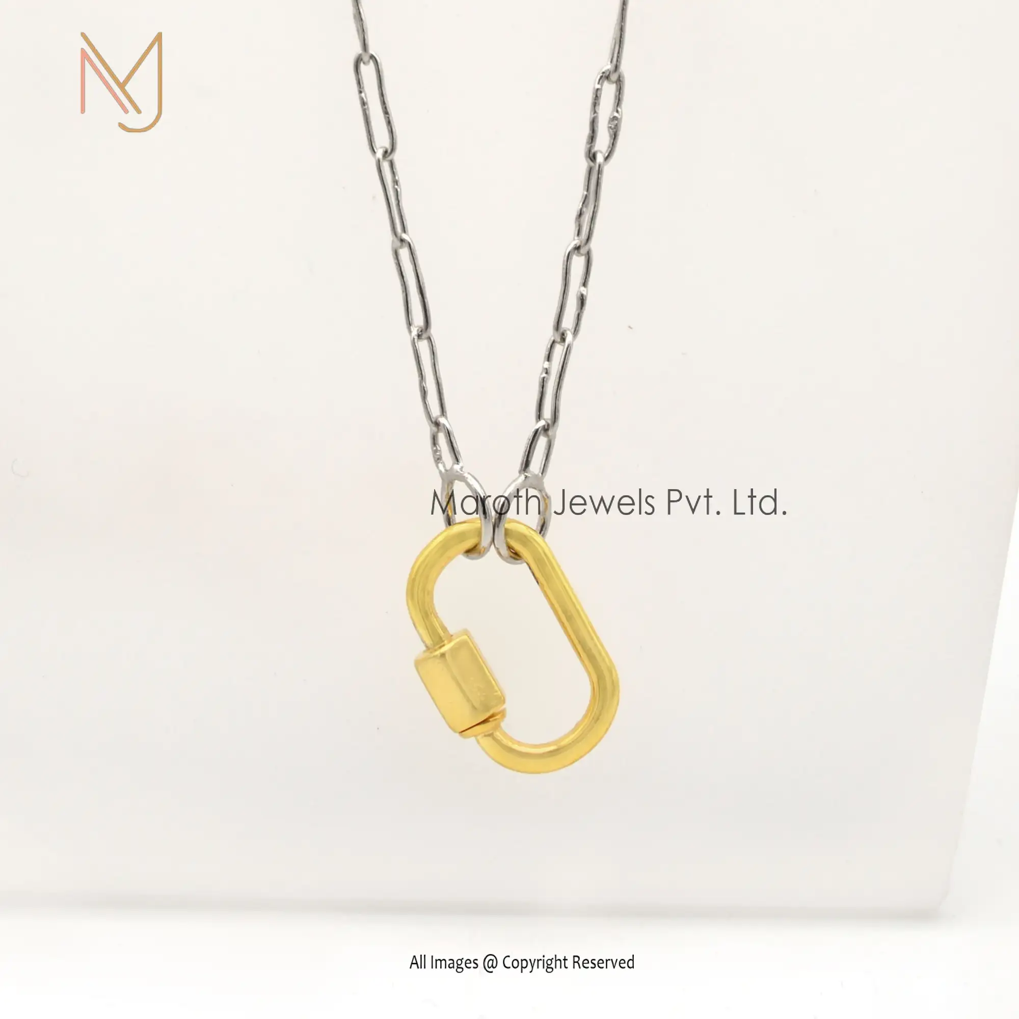 925 Silver Paper Clip Chain And Gold Plated Carabiner Manufacturer