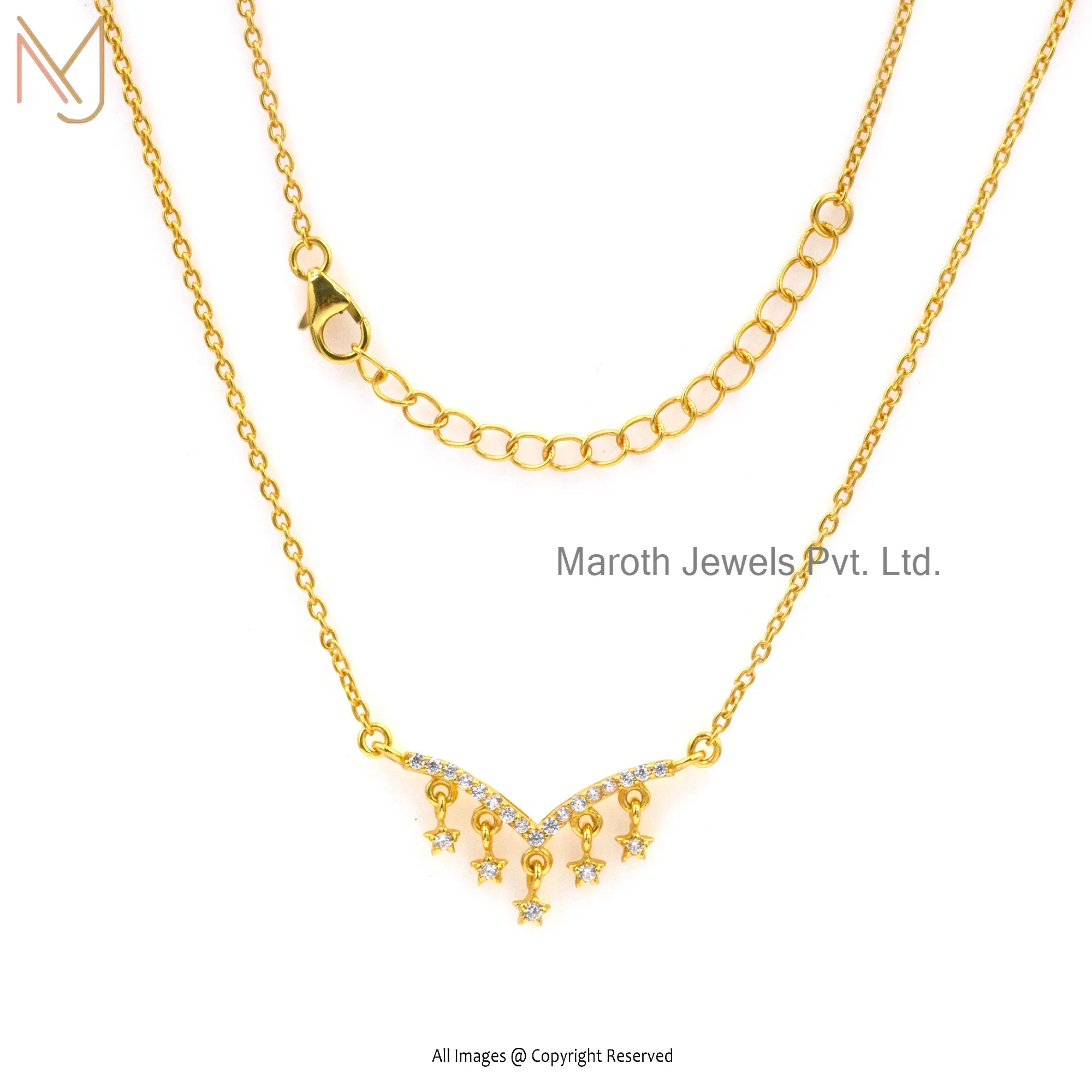 925 Silver Yellow Gold Plated CZ Star Necklace Jewelry Supplier