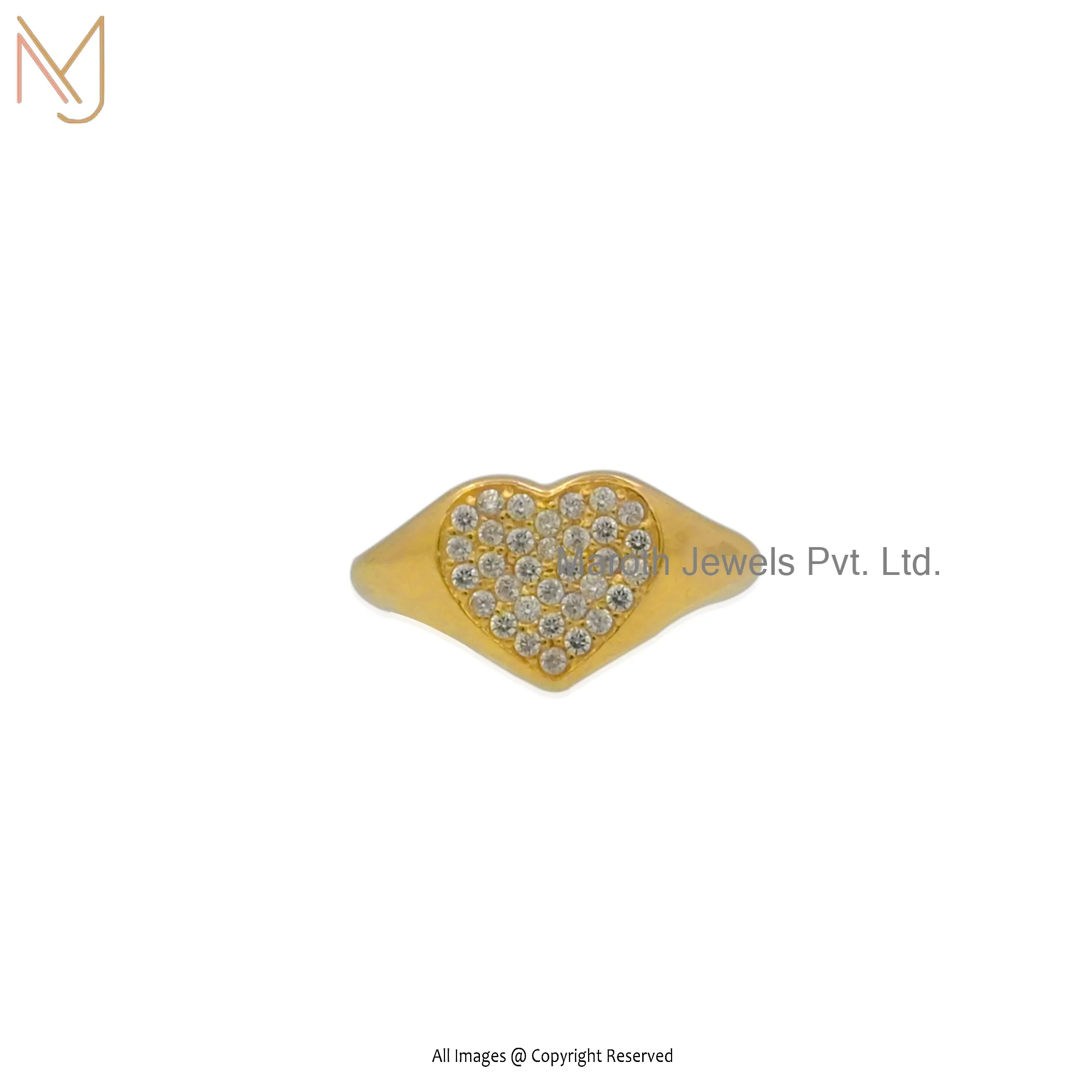 925 Sterling Silver Yellow Gold Plated White CZ Heart Ring Jewelry Supplier