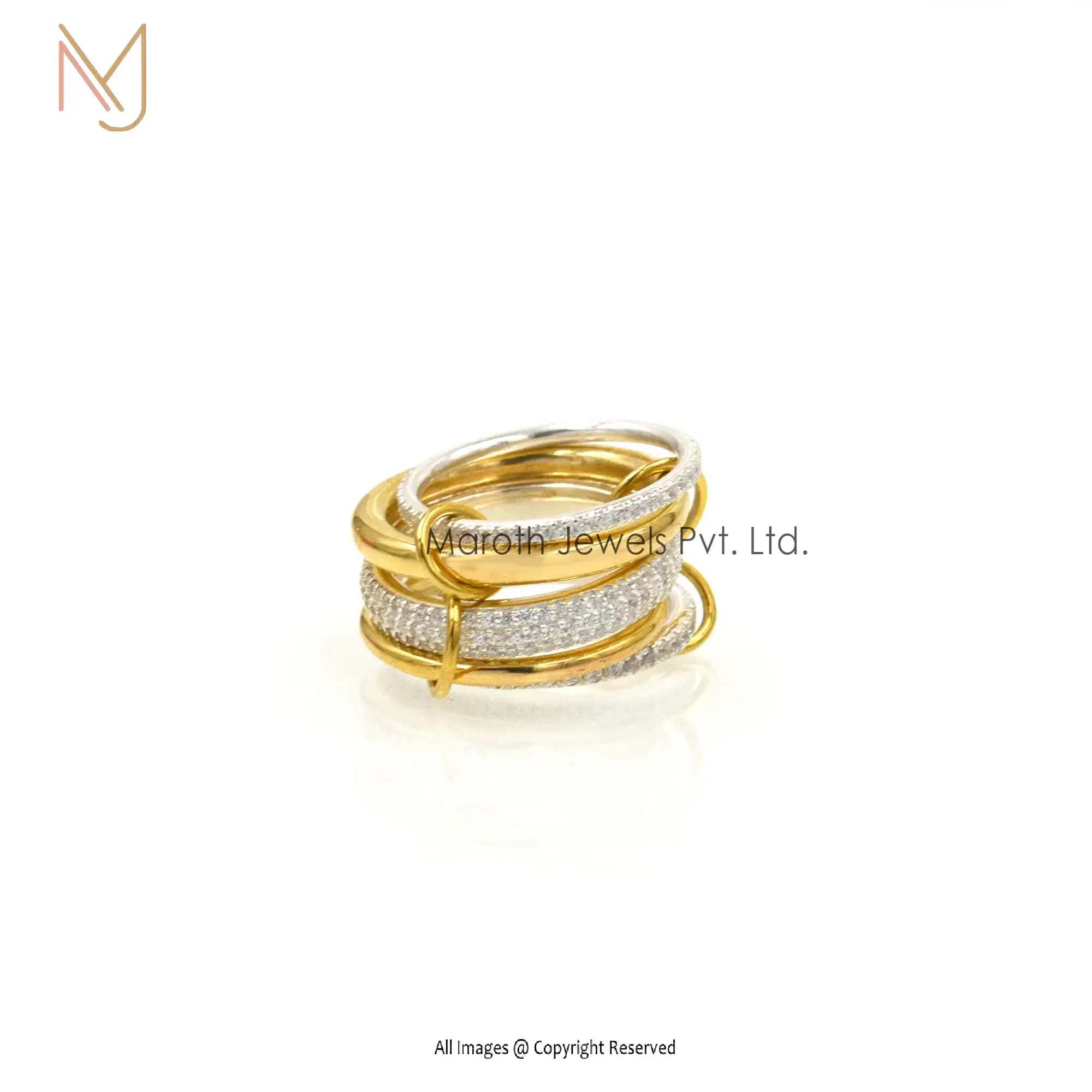 14K Yellow Gold Multi-Link CZ Band Connected Ring Manufacturer