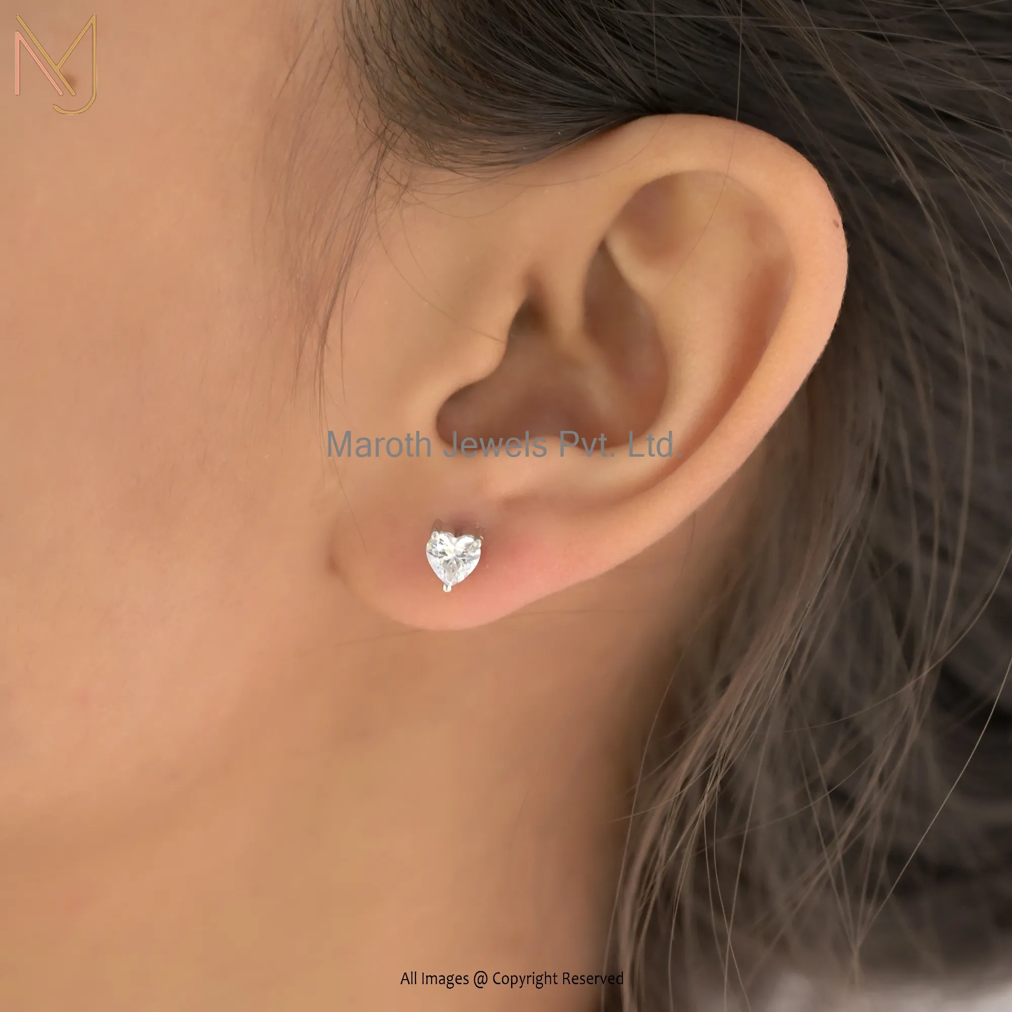 925 Silver Rhodium Plated Heart Cubic Zircon Earrings Custom Jewelry