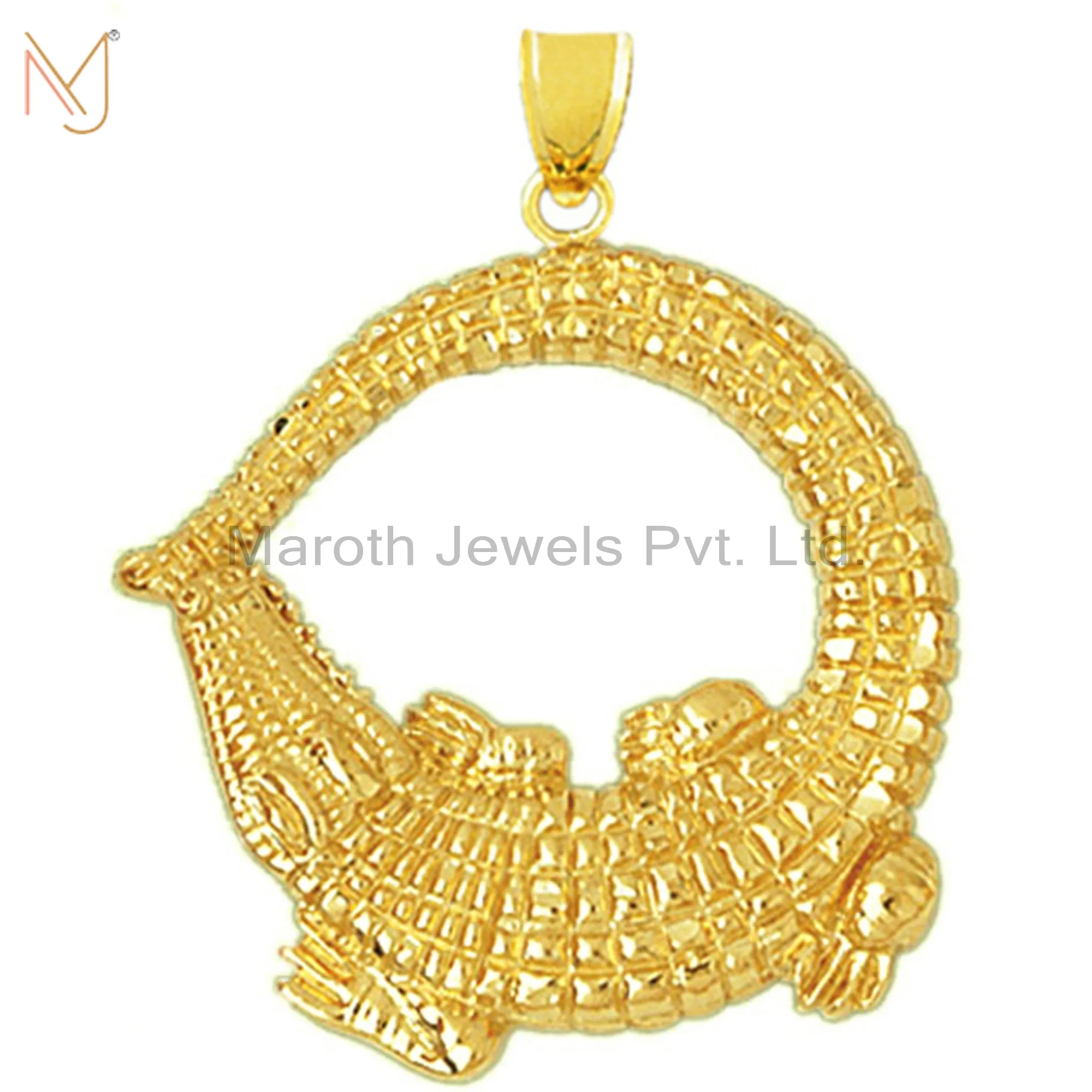 925 Silver Yellow Gold Plated Wide Crocodile Charm Pendant Jewelry Manufacturer