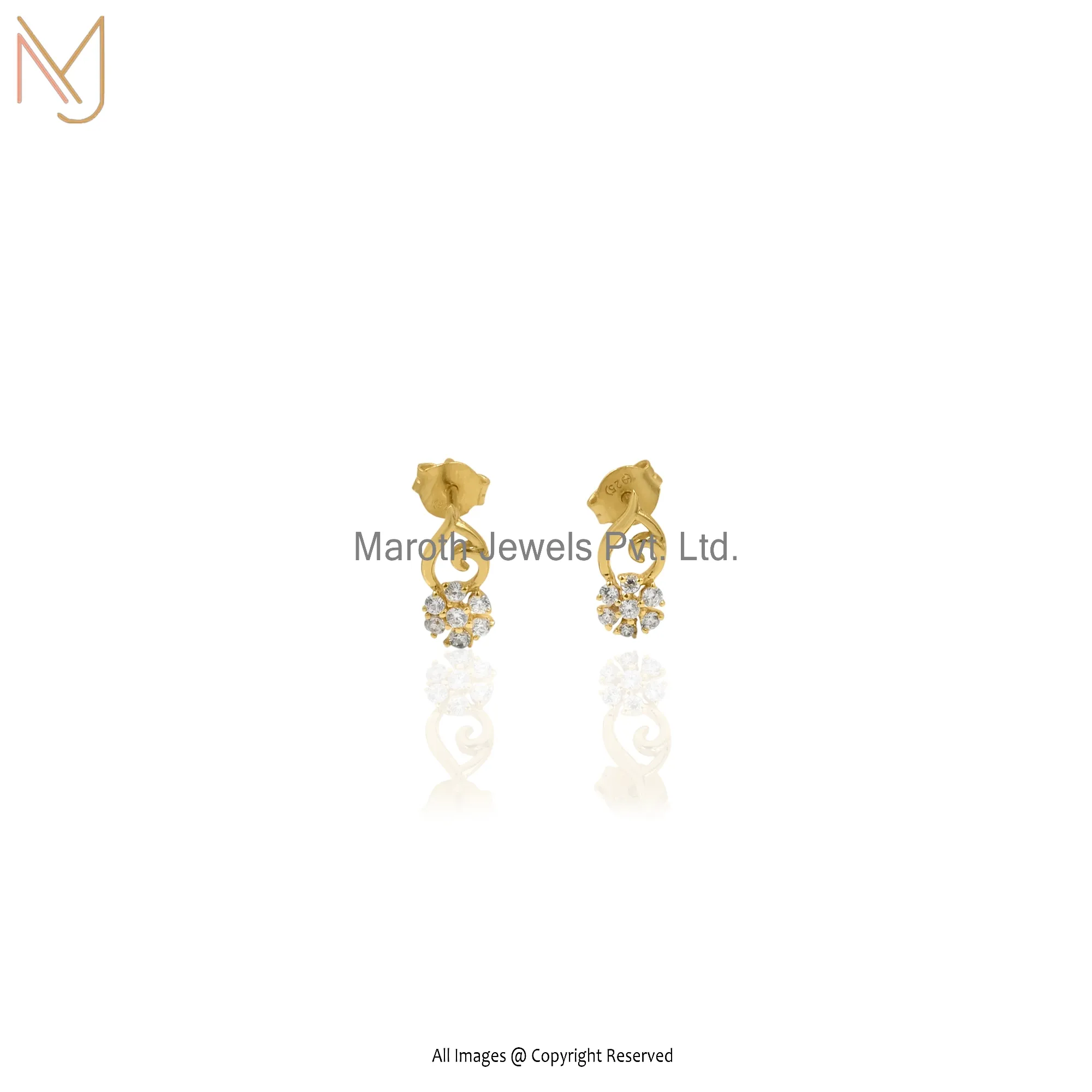 14K Yellow Gold White Cubic Zircon Earring Manufacturer