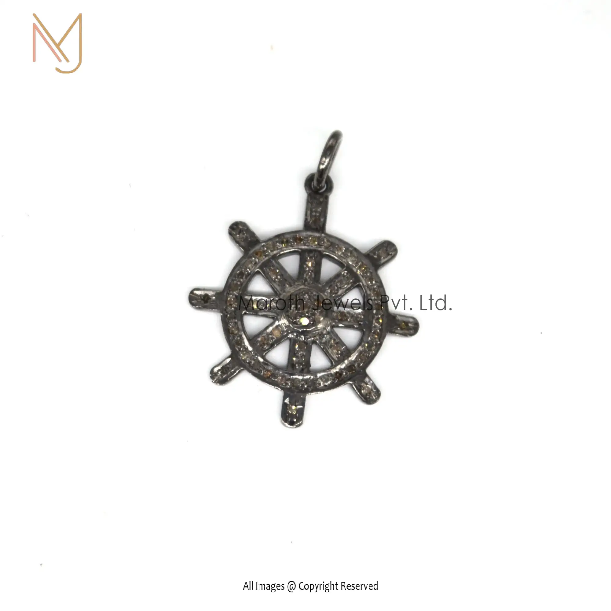 925 Silver Rhodium Pave Diamond Ship's Wheel Charm Pendant Jewelry Manufacturer