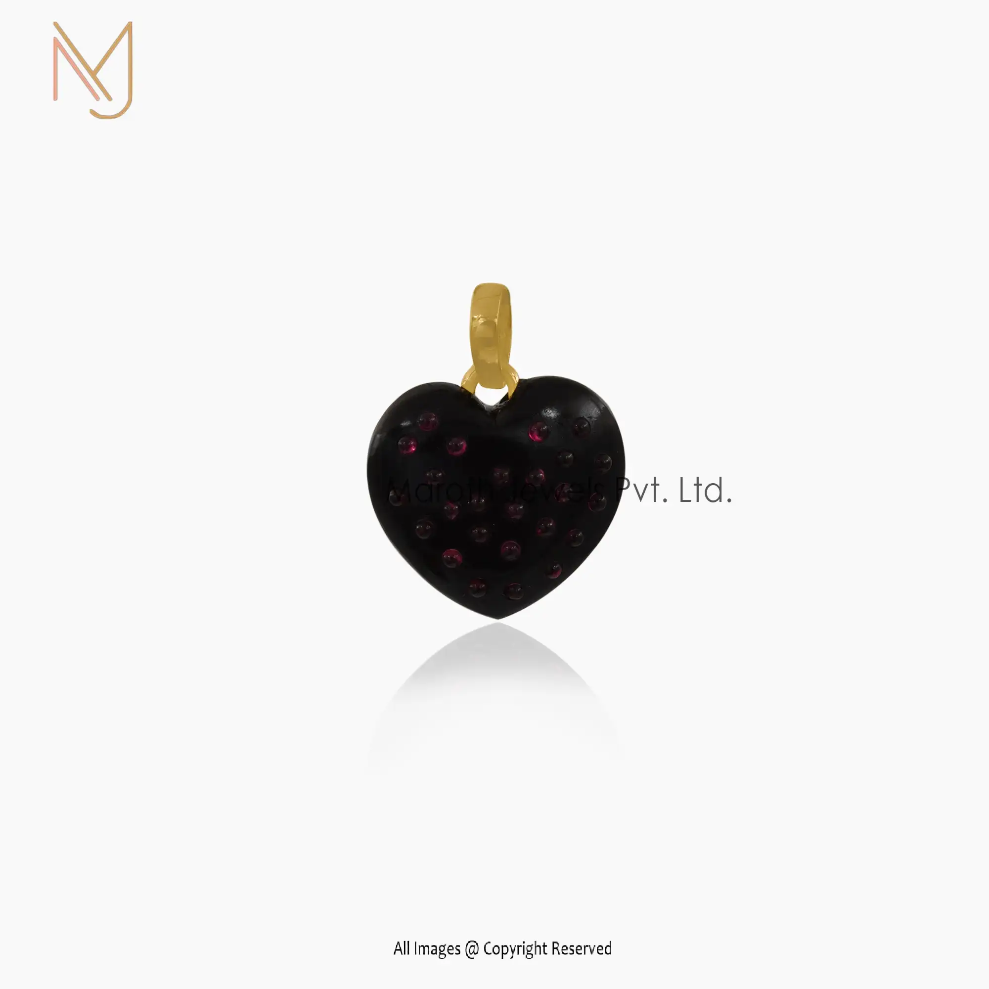 14K Gold Black Onyx & Grarnet Heart Pendant Manufacturer