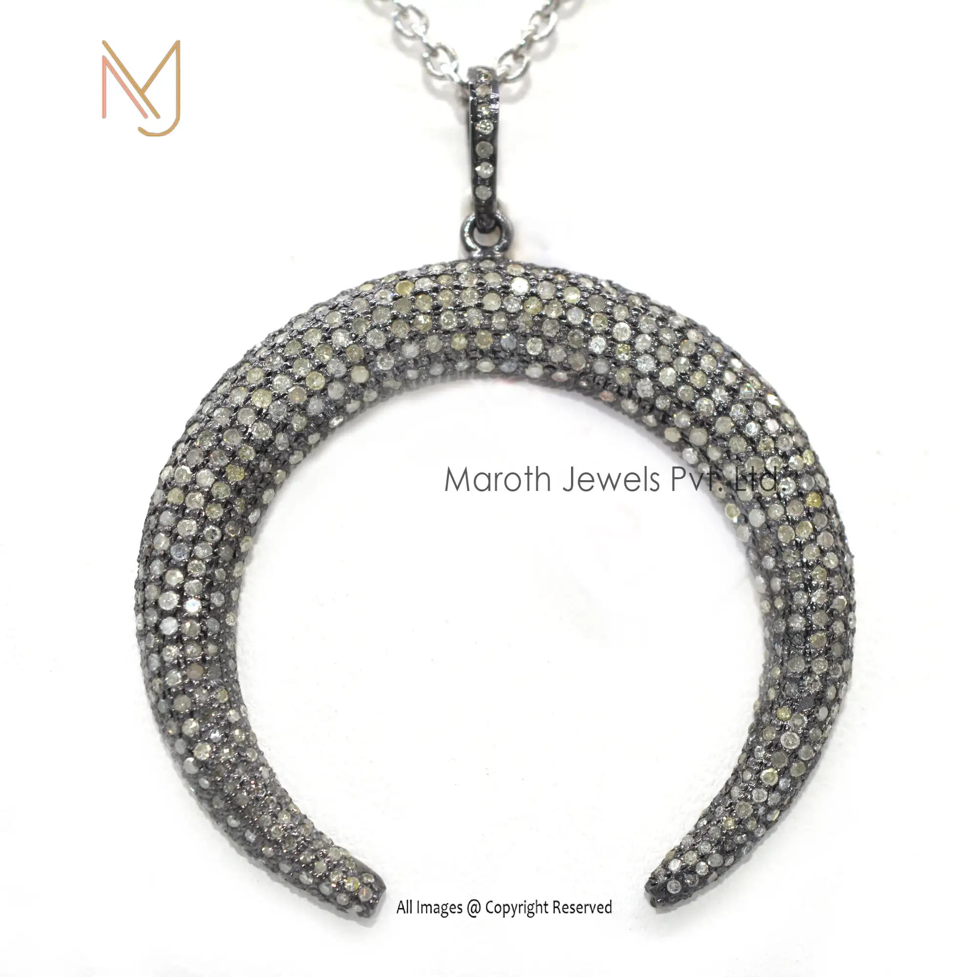 925 Silver Black Rhodium Pave Diamond Creacent Pendant Jewelry Manufacturer