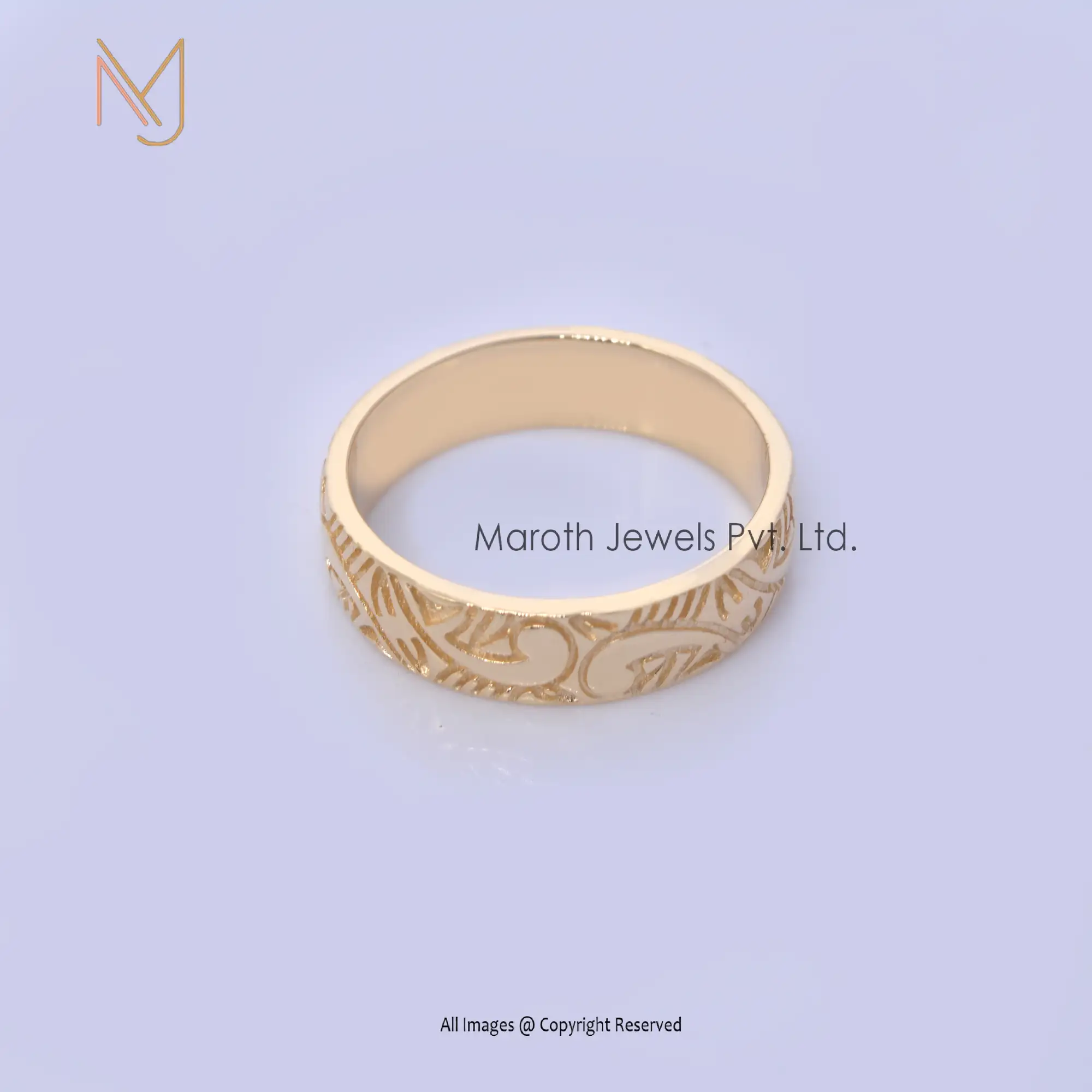 14K Yellow Gold Engraved Man's Ring Jewelry Manufacturer