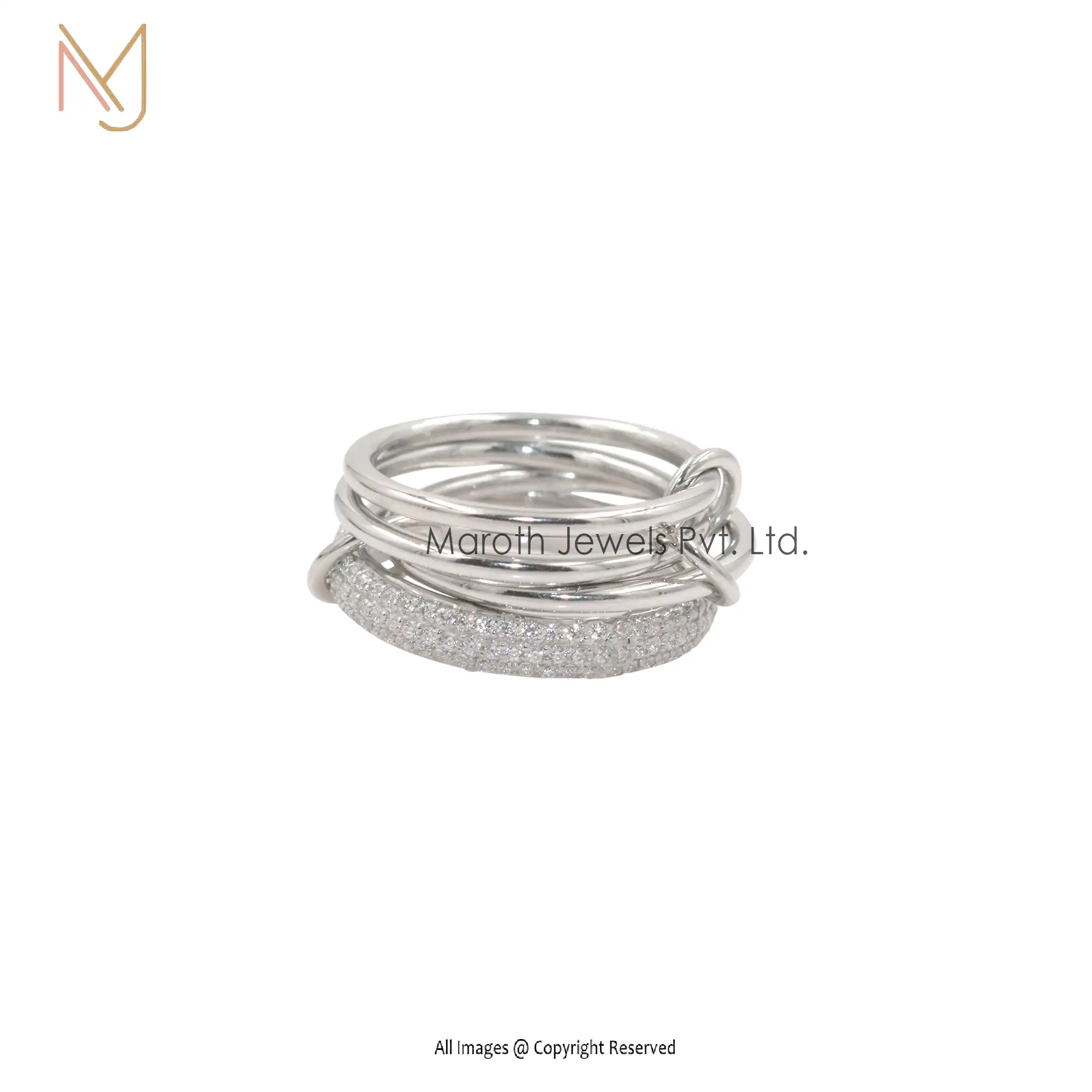 925 Silver White Gold Plated CZ Connector Band Ring Manufacturer