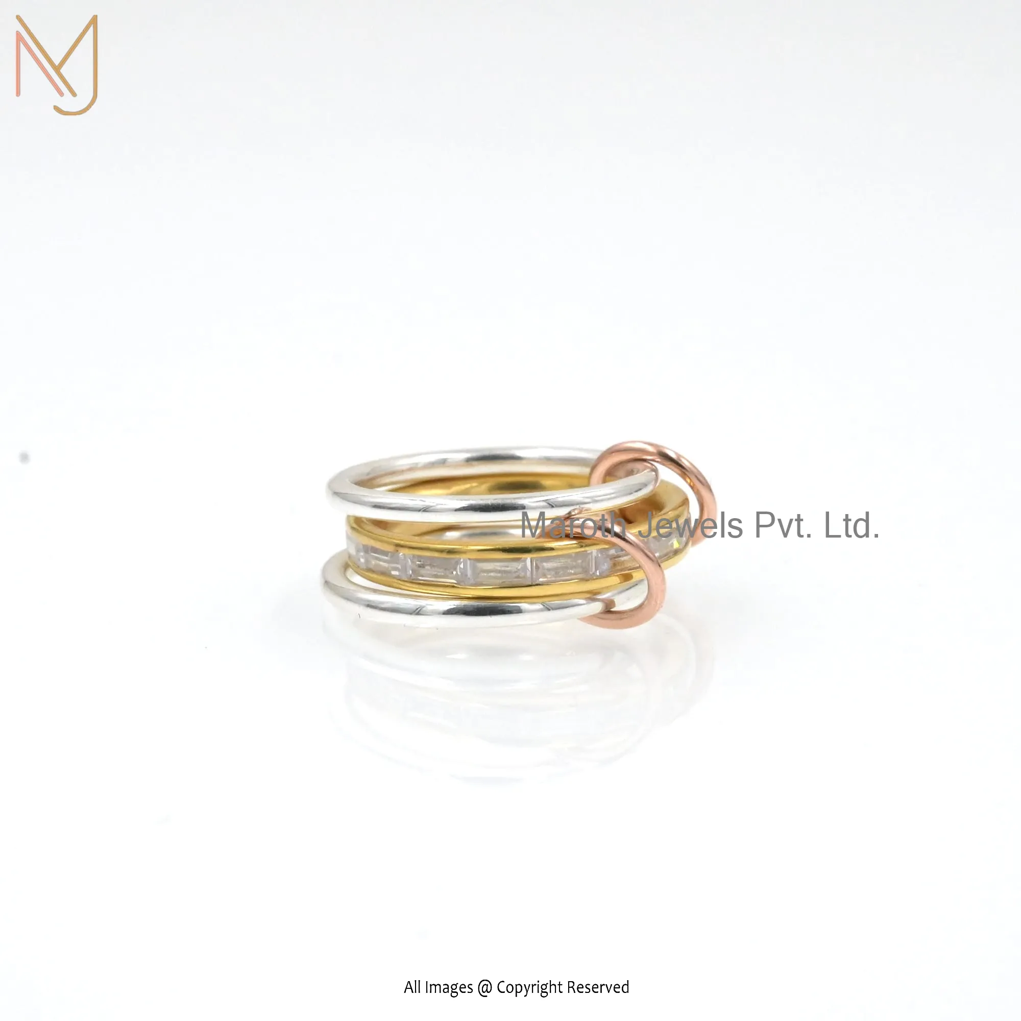 Private Lable 14K Yellow Gold Rose Gold White CZ Band Ring