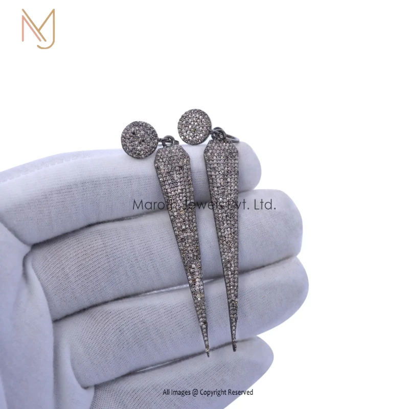 925 Silver Rhodium Plated Pave Diamond Spike Earrings Jewelry Manufacturer