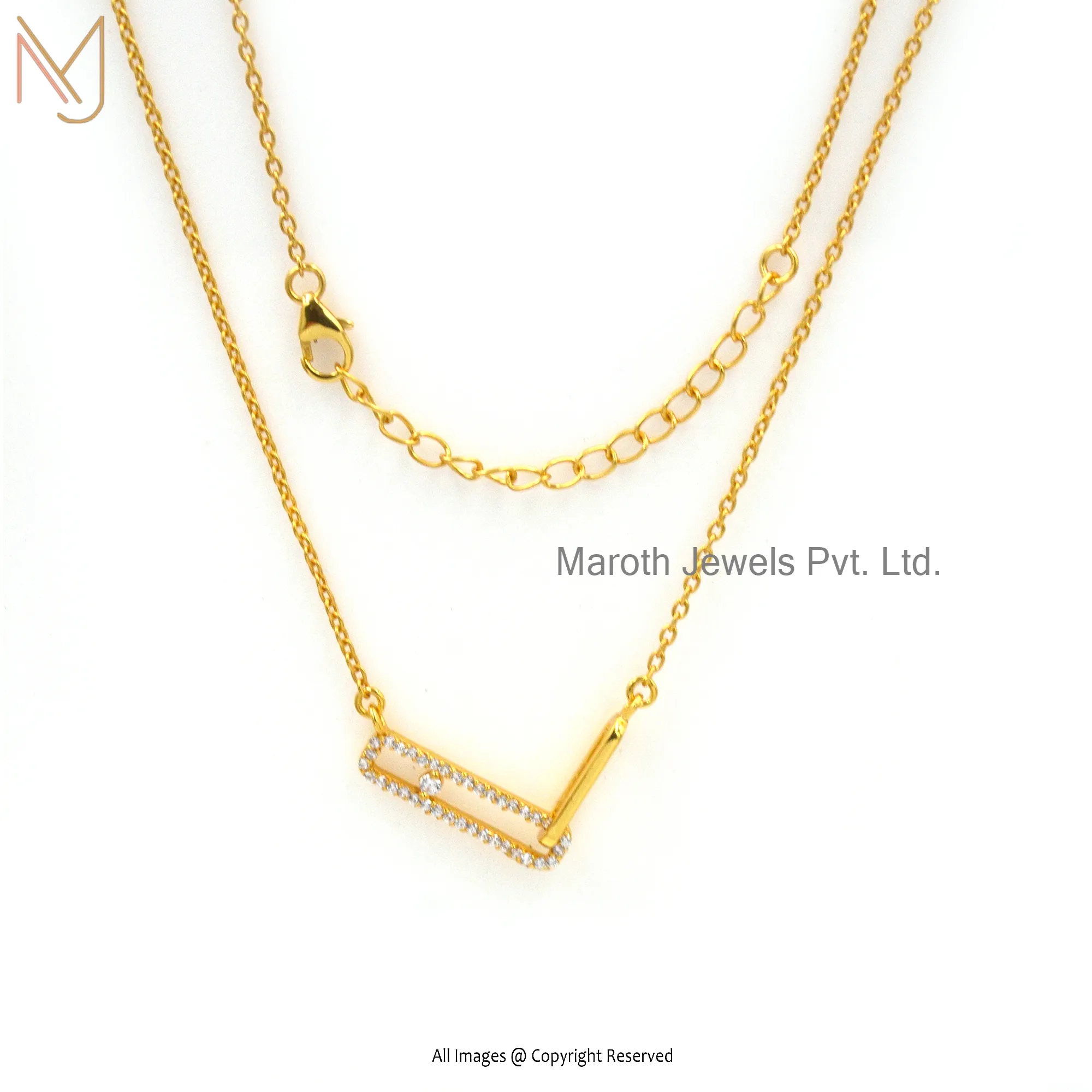 925 Silver Yellow Gold Plated CZ Necklace Manufacturer