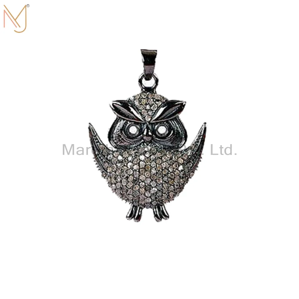 925 Sterling Silver Diamond Pave OWL Charm Pendant Custom Jewelry