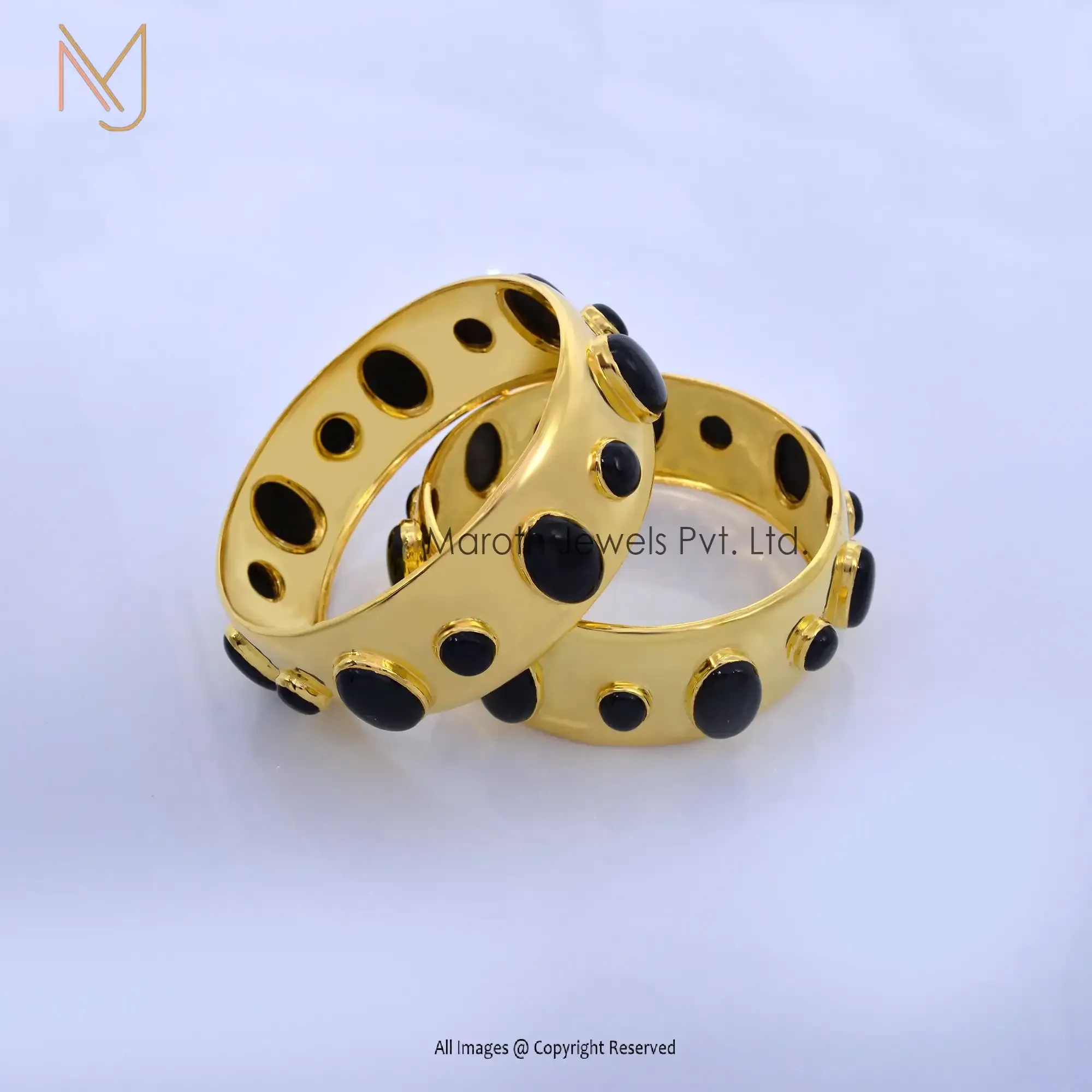 14K Yellow Gold Plated Black Onyx Gemstone Bangle Jewelry Suppplier