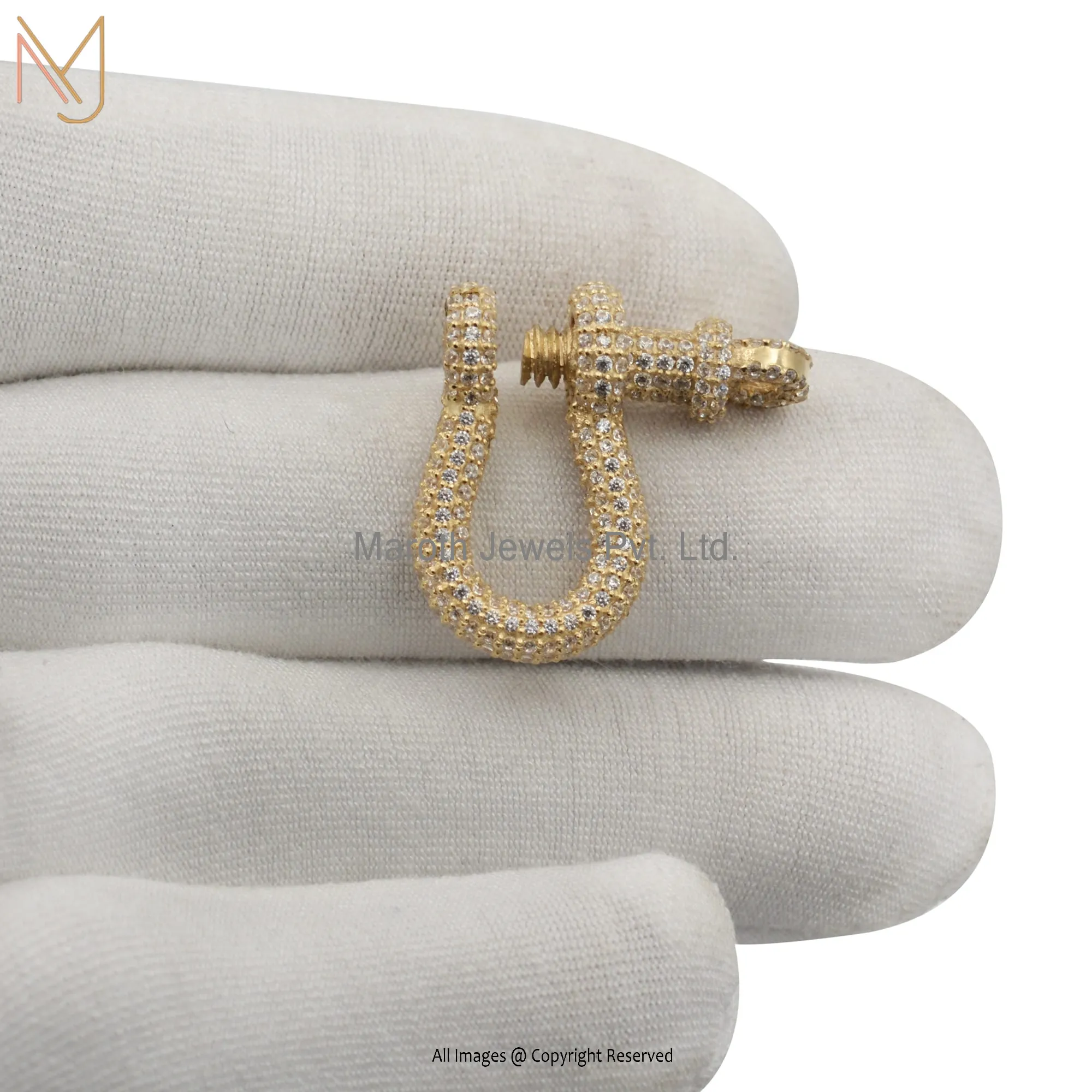 Wholesale 925 Silver Yellow Gold Plated Cubic Zircon Shackle Clasp Lock Pendant