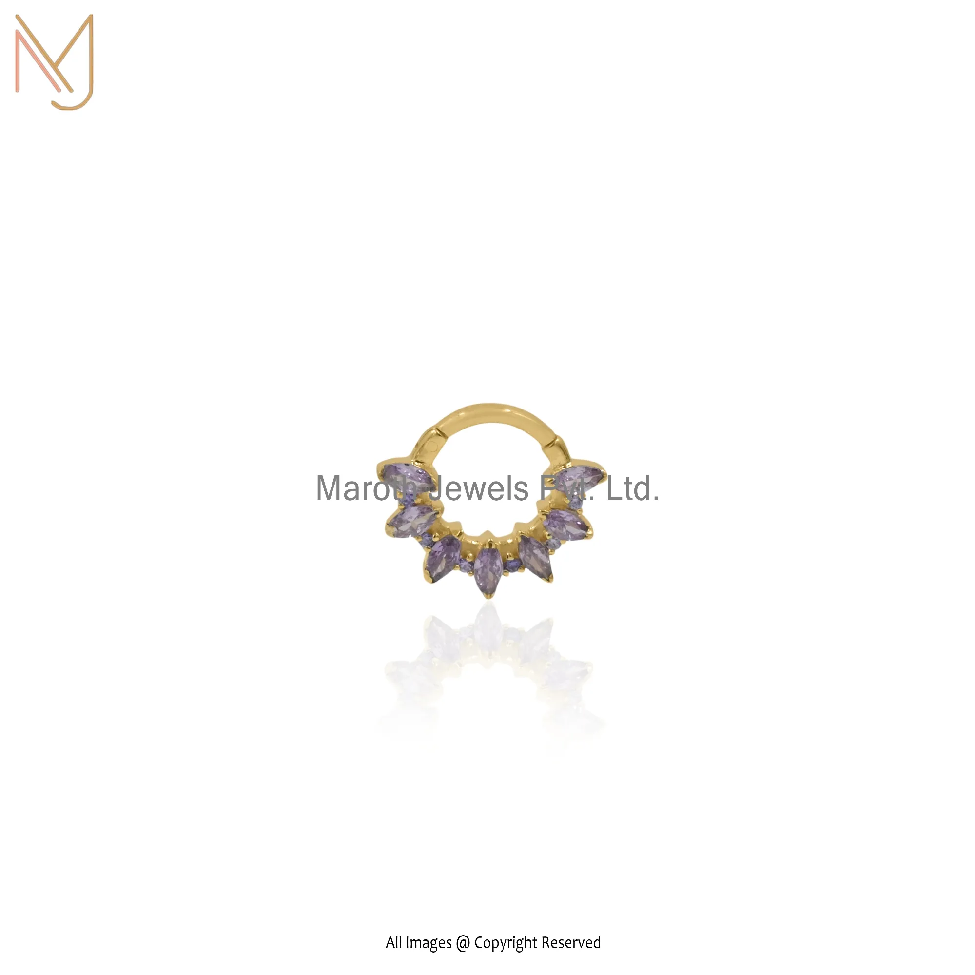 14K Yellow Gold Amethyst Cz Cartilage Piercing Manufacturer