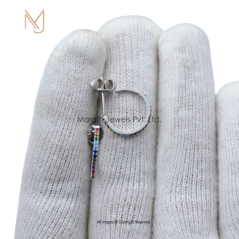 925 Silver White Gold Multi Color Stone Hoops Earrings Jewelry Manufacturer