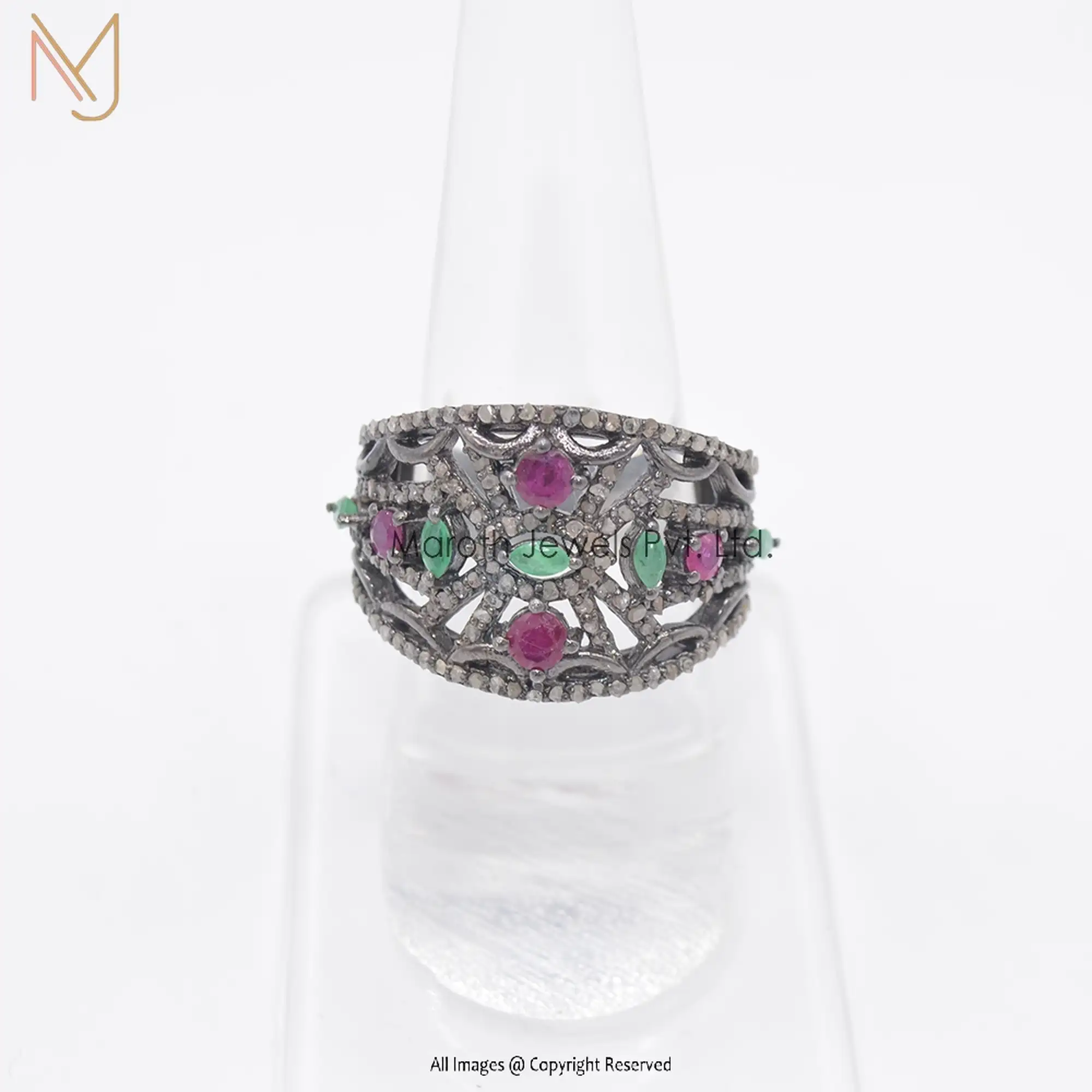 925 Silver Sterling Silver Rhodium Emerald & Ruby Diamond Ring Jewelry Manufacturer