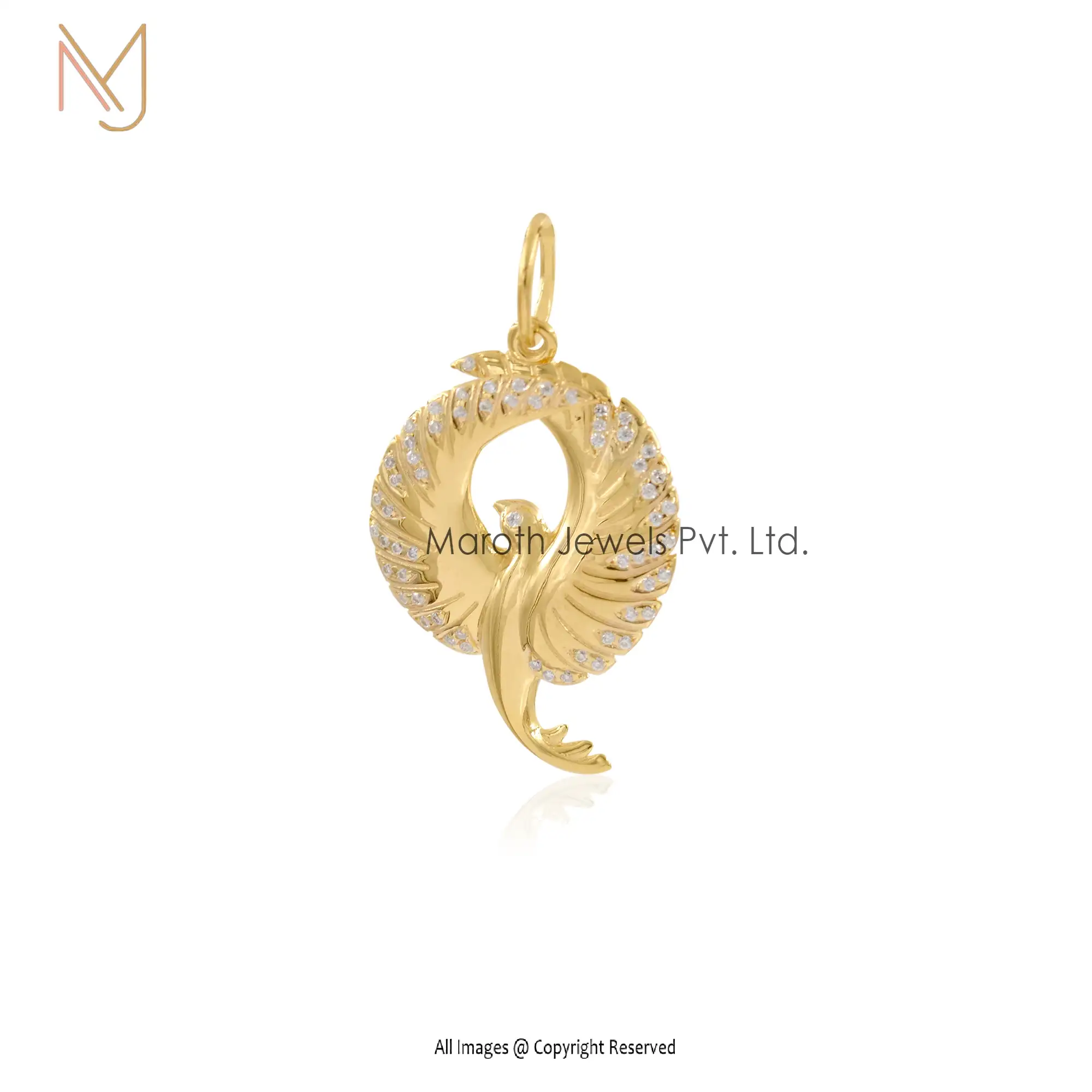 925 Silver Yellow Gold Plated Moissanite Phoenix Pendant Jewelry Supplier