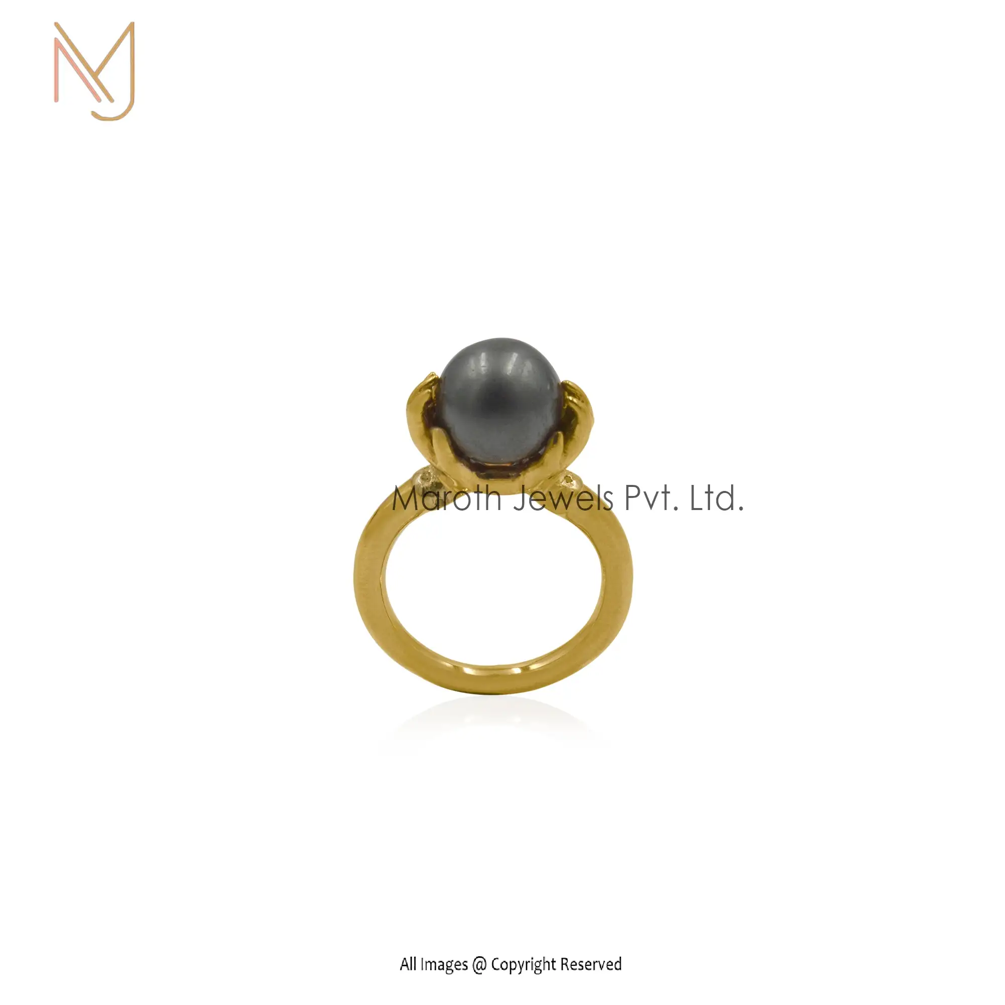 Wholesale 14K Yellow Gold Diamond Pearl Ball Ring Jewelry